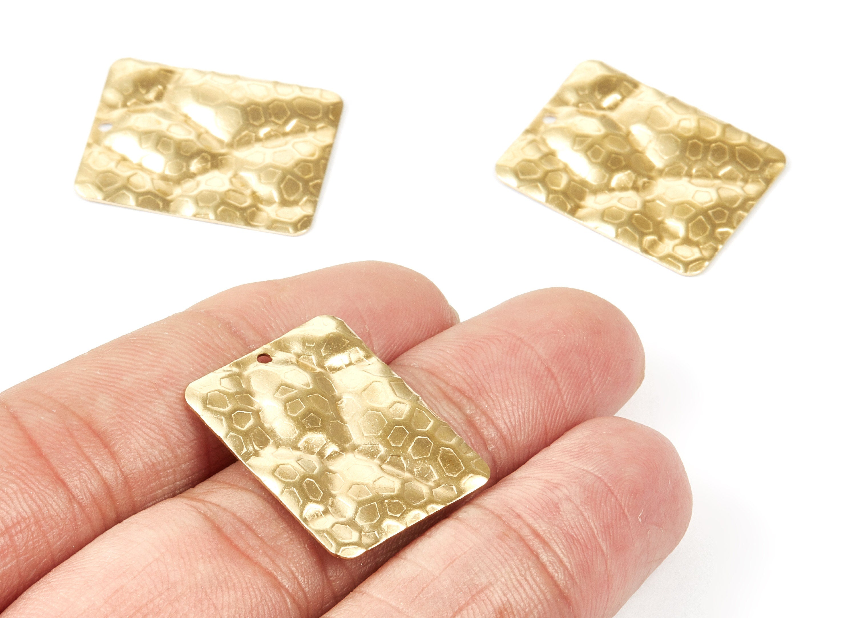 Brass Hammering Rectangle Charms - Hammering Rectangle Raw Brass Pendant - Earring Findings - Jewelry Supplies - 25x19.5x0.64mm - PP1936 - DOMEDBAZAAR