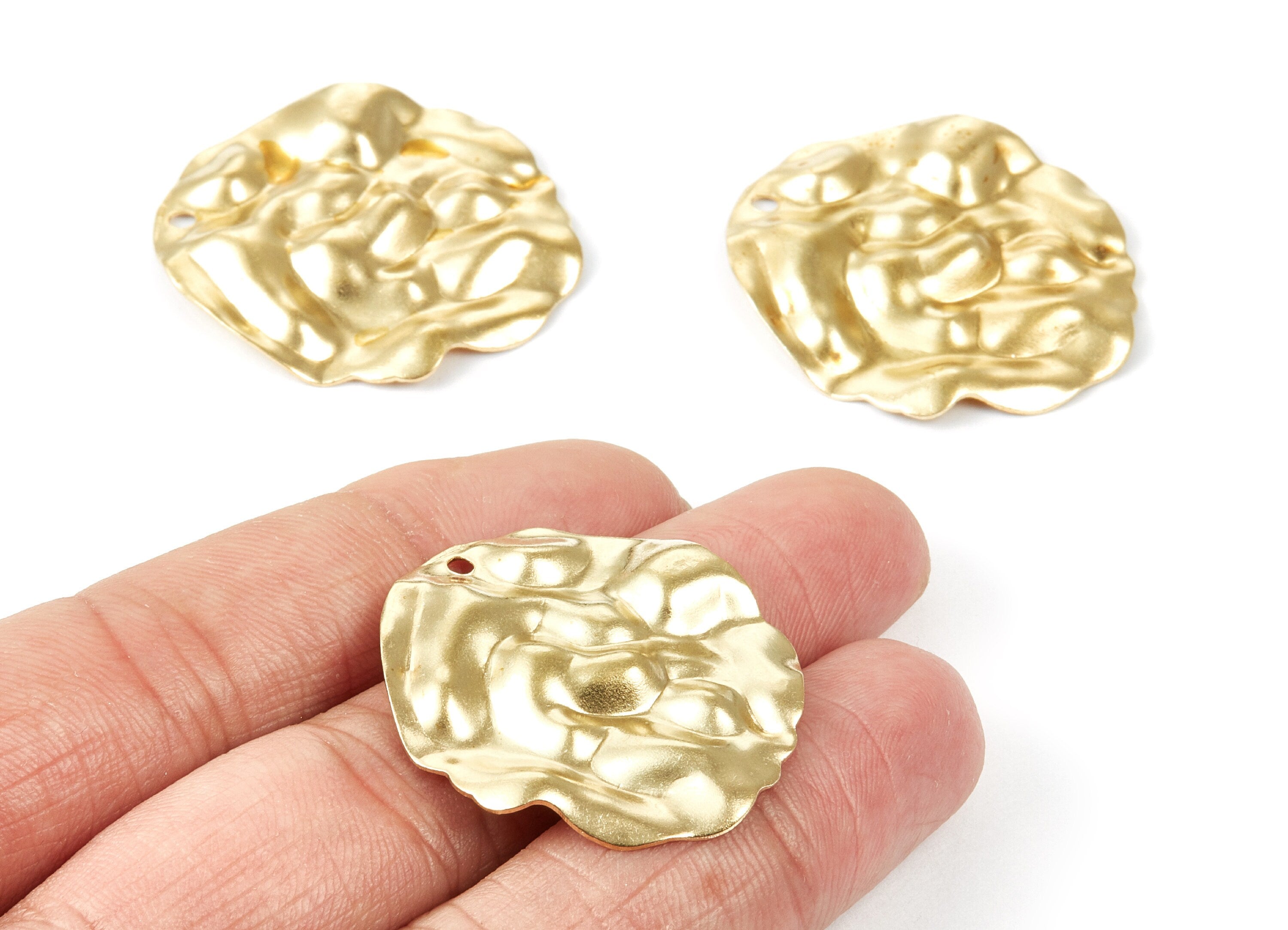 Brass Wavy Disc Charms - Wavy Disc Raw Brass Pendant - Earring Findings - Jewelry Supplies - 35.14x30x0.76mm - PP1828 - DOMEDBAZAAR