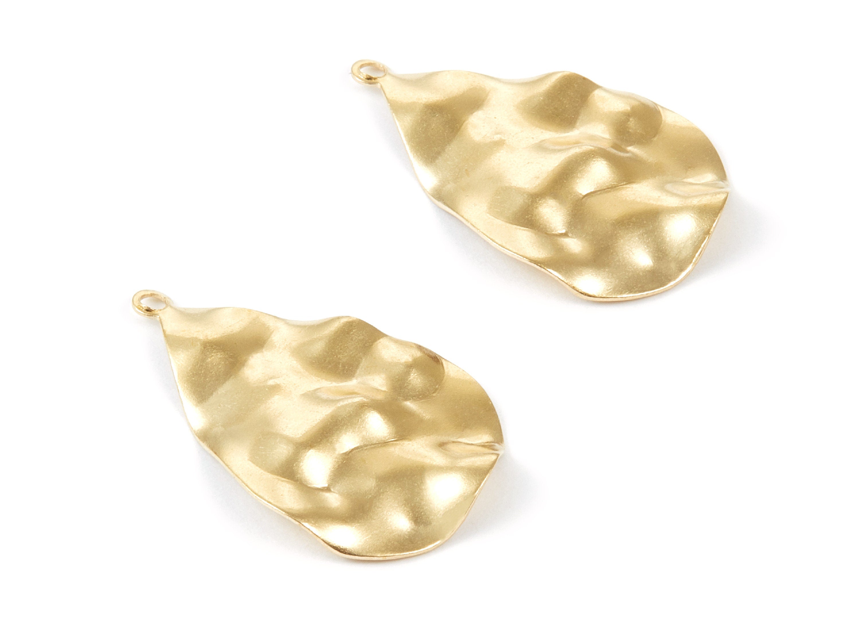 Brass Drop Charms - Drop Wavy Raw Brass Pendant - Earring Findings - Jewelry Supplies - 33,4x21x2,5mm - PP1832 - DOMEDBAZAAR