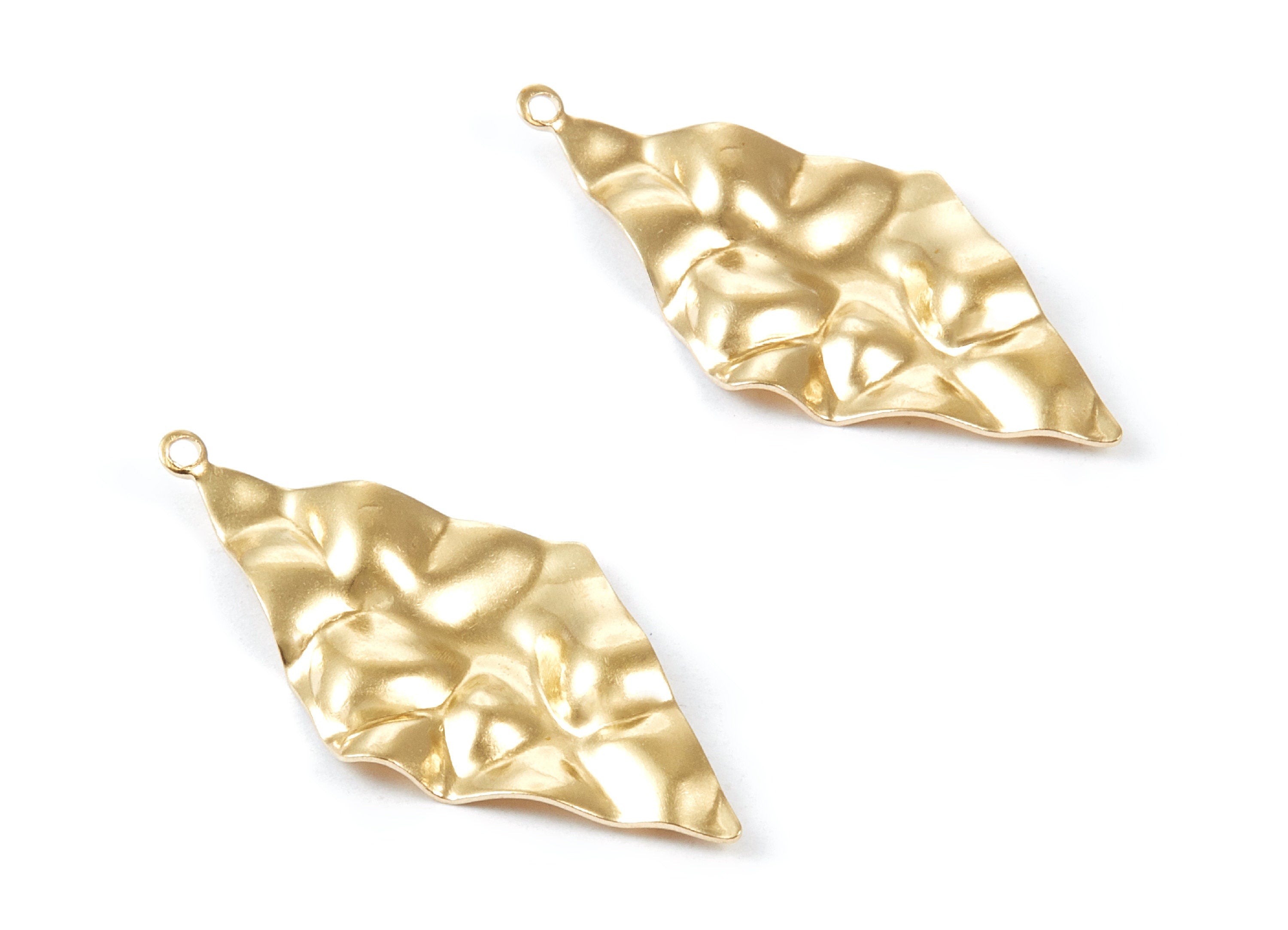 Brass Wavy Rhombus Charms - Wavy Rhombus Raw Brass Pendant - Earring Findings - Jewelry Supplies - 38,66x19x1,23mm - PP1805 - DOMEDBAZAAR