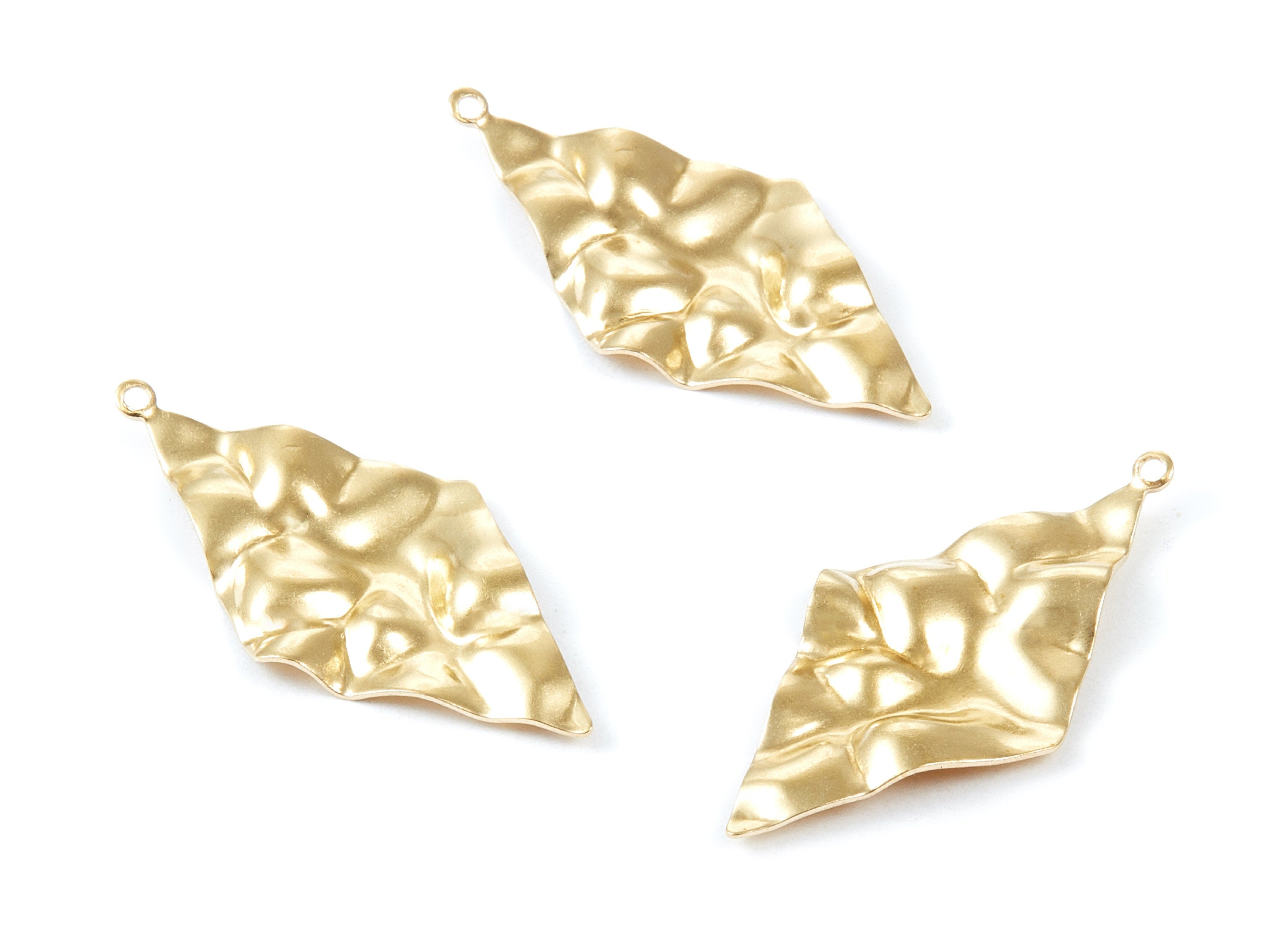 Brass Wavy Rhombus Charms - Wavy Rhombus Raw Brass Pendant - Earring Findings - Jewelry Supplies - 38,66x19x1,23mm - PP1805 - DOMEDBAZAAR