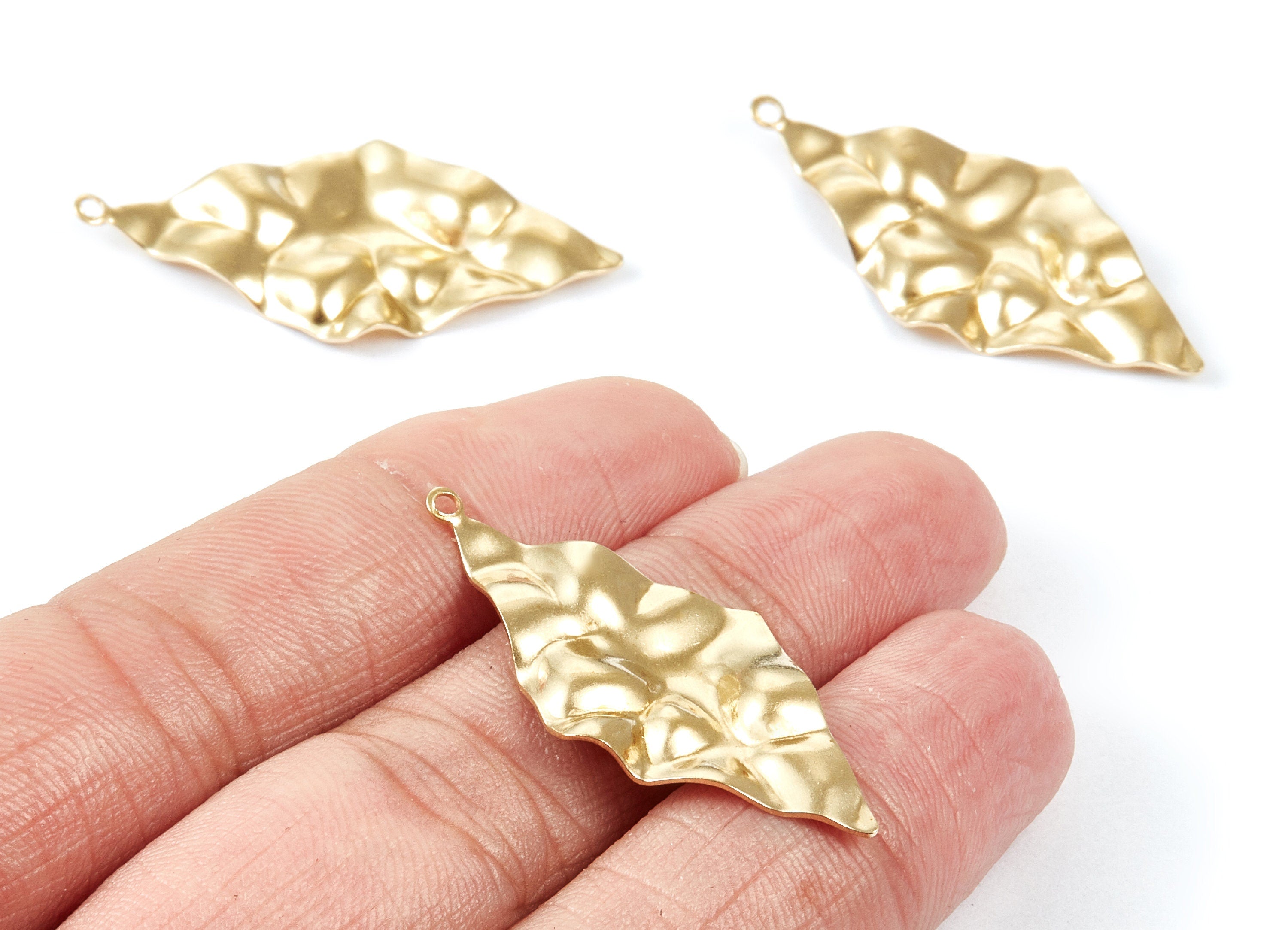 Brass Wavy Rhombus Charms - Wavy Rhombus Raw Brass Pendant - Earring Findings - Jewelry Supplies - 38,66x19x1,23mm - PP1805 - DOMEDBAZAAR