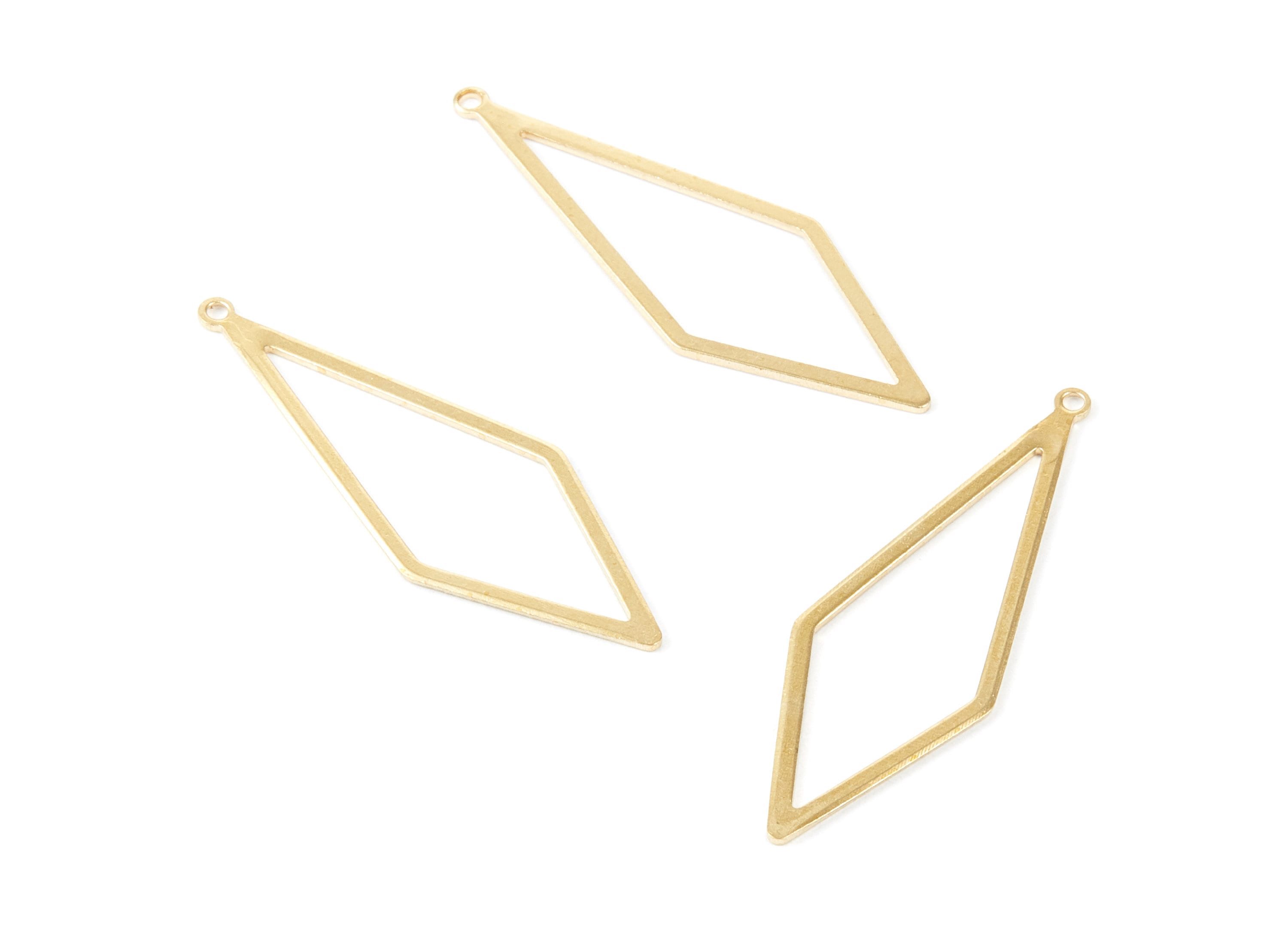 Brass Rhombus Charms - Rhombus Raw Brass Pendant - Brass Earring Findings - Jewelry Supplies - 42x14.48x0.76mm - PP1860 - DOMEDBAZAAR