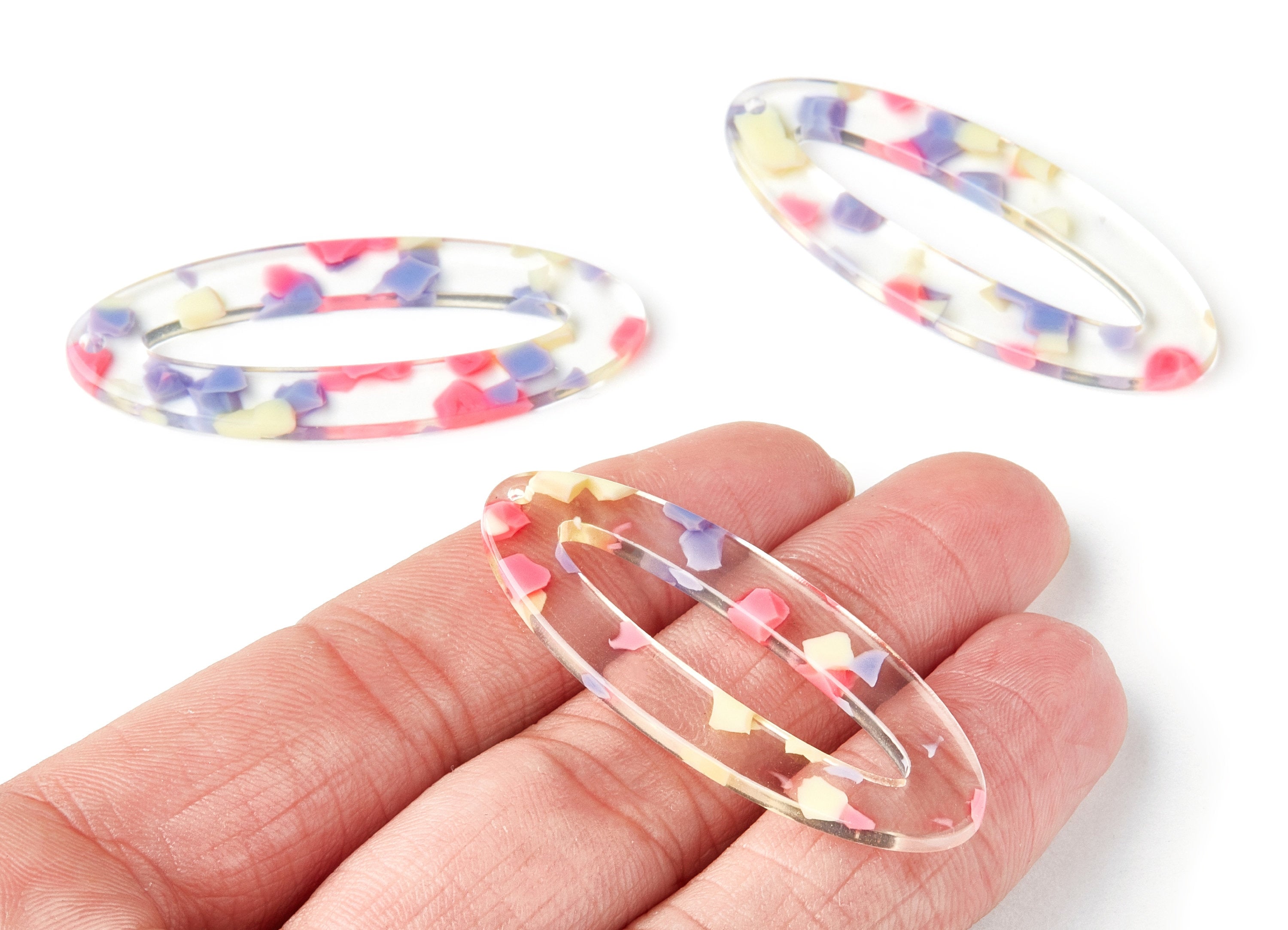 Acetate Oval Earring Charms - Oval Shaped Pendant - Earring Findings - Jewelry Supplies - Color Code: A168 - 49.63x20.7x2.62mm - AC1398C - DOMEDBAZAAR