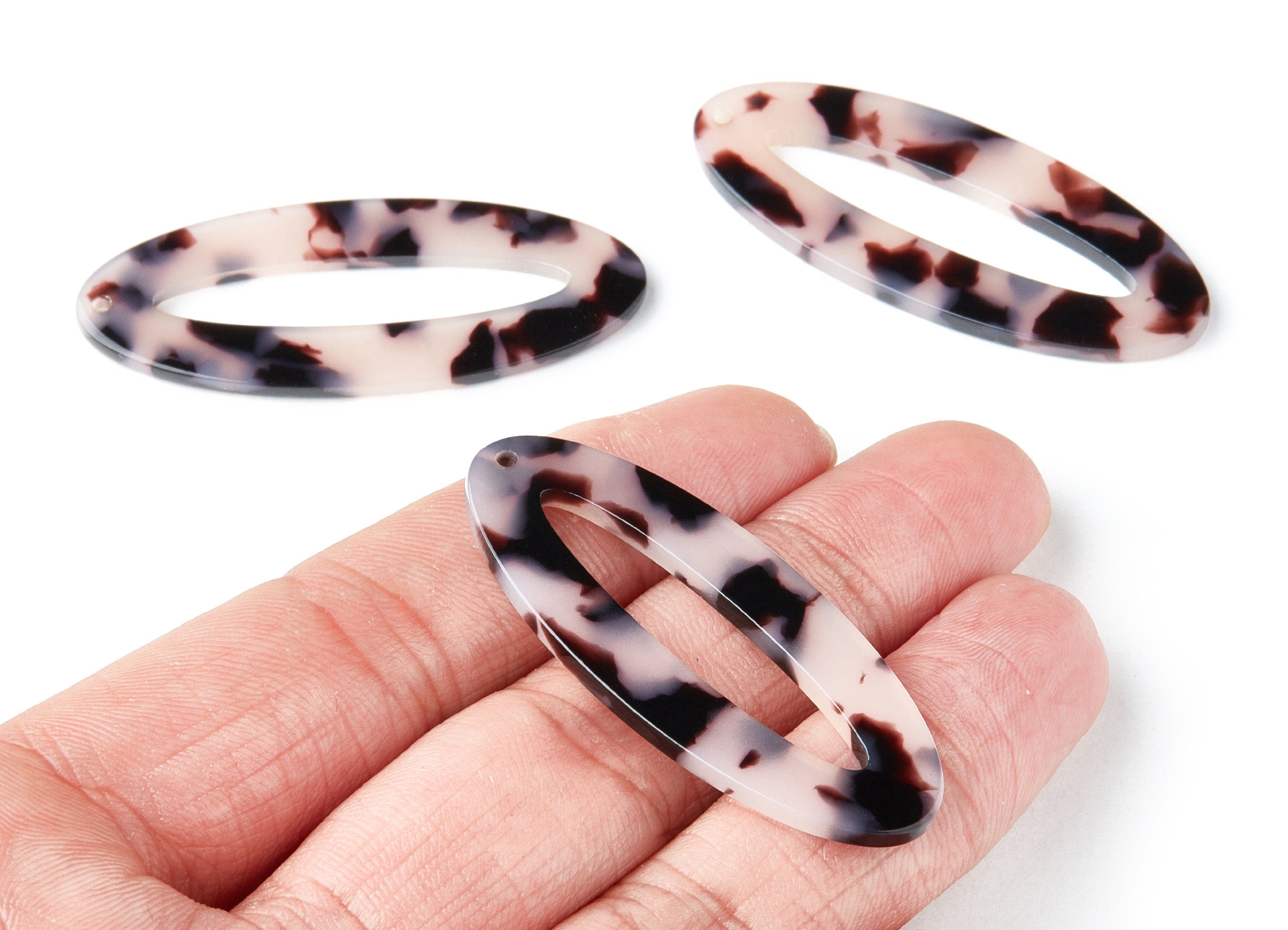 Acetate Acrylic Earring Charms - Blonde Tortoise Shell Earrings - Oval Shaped Pendant - Color Code: A06 - 49.63x20.7x2.62mm - AC1398D - DOMEDBAZAAR