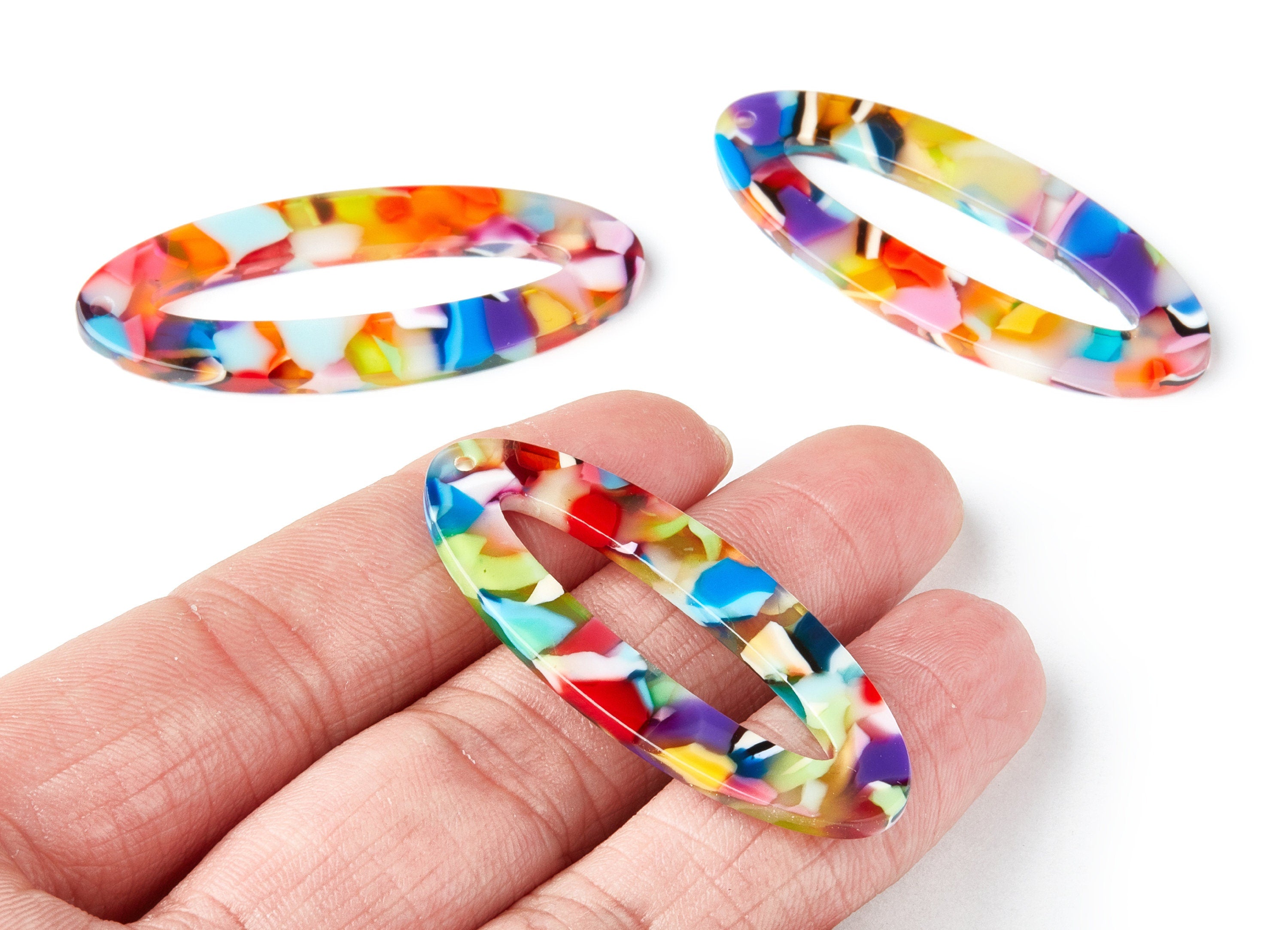 Acetate Oval Earring Charms - Oval Shaped Pendant - Earring Findings - Jewelry Supplies - Color Code: A21 - 49.63x20.7x2.62mm - AC1398G - DOMEDBAZAAR