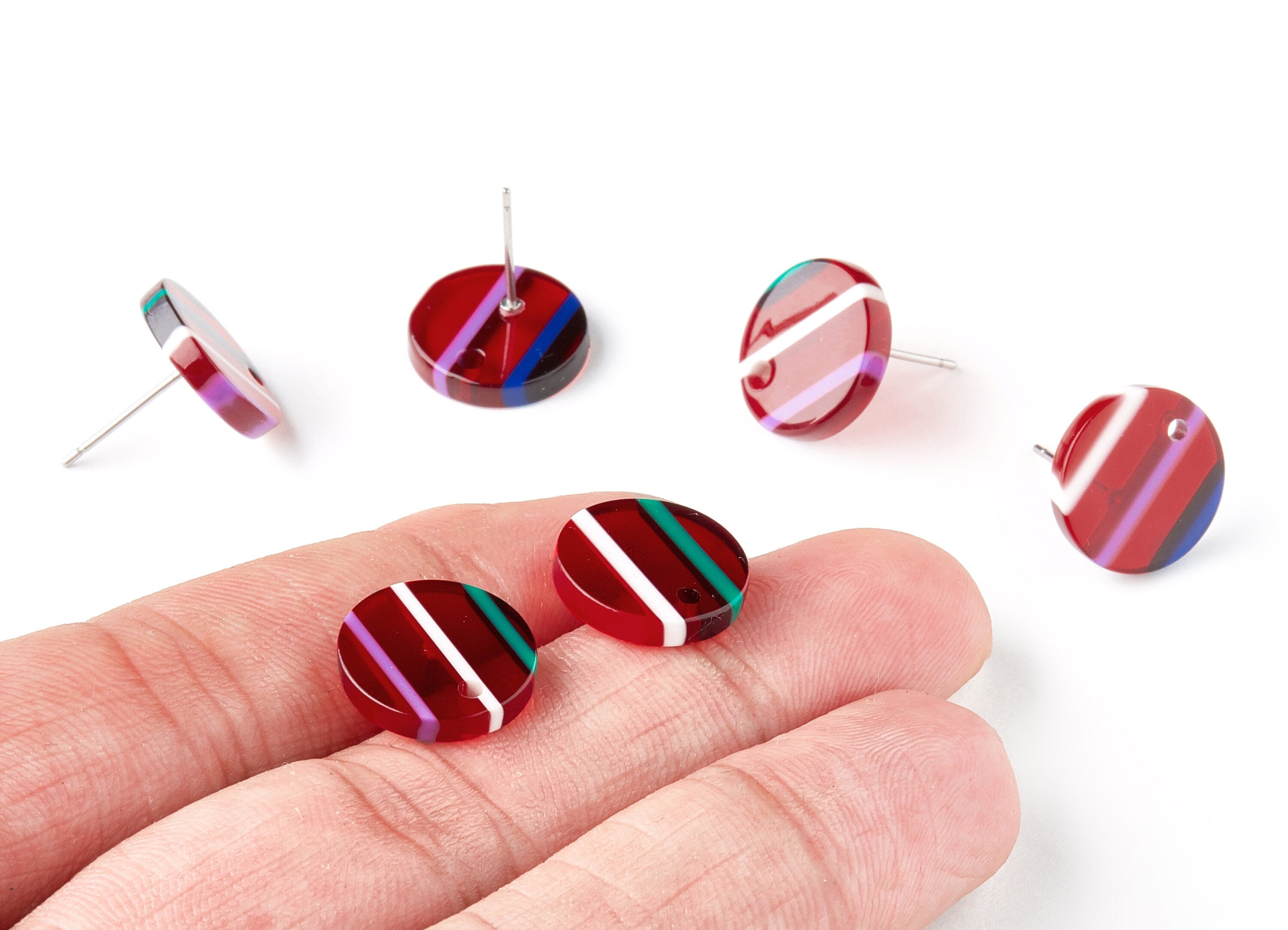 Acetate Round Earring Post - Circle Earring Stud - Earring Post - Jewelry Supplies - Color Code: A112 - 13.5x13.5x2.65mm - AC1204H - DOMEDBAZAAR