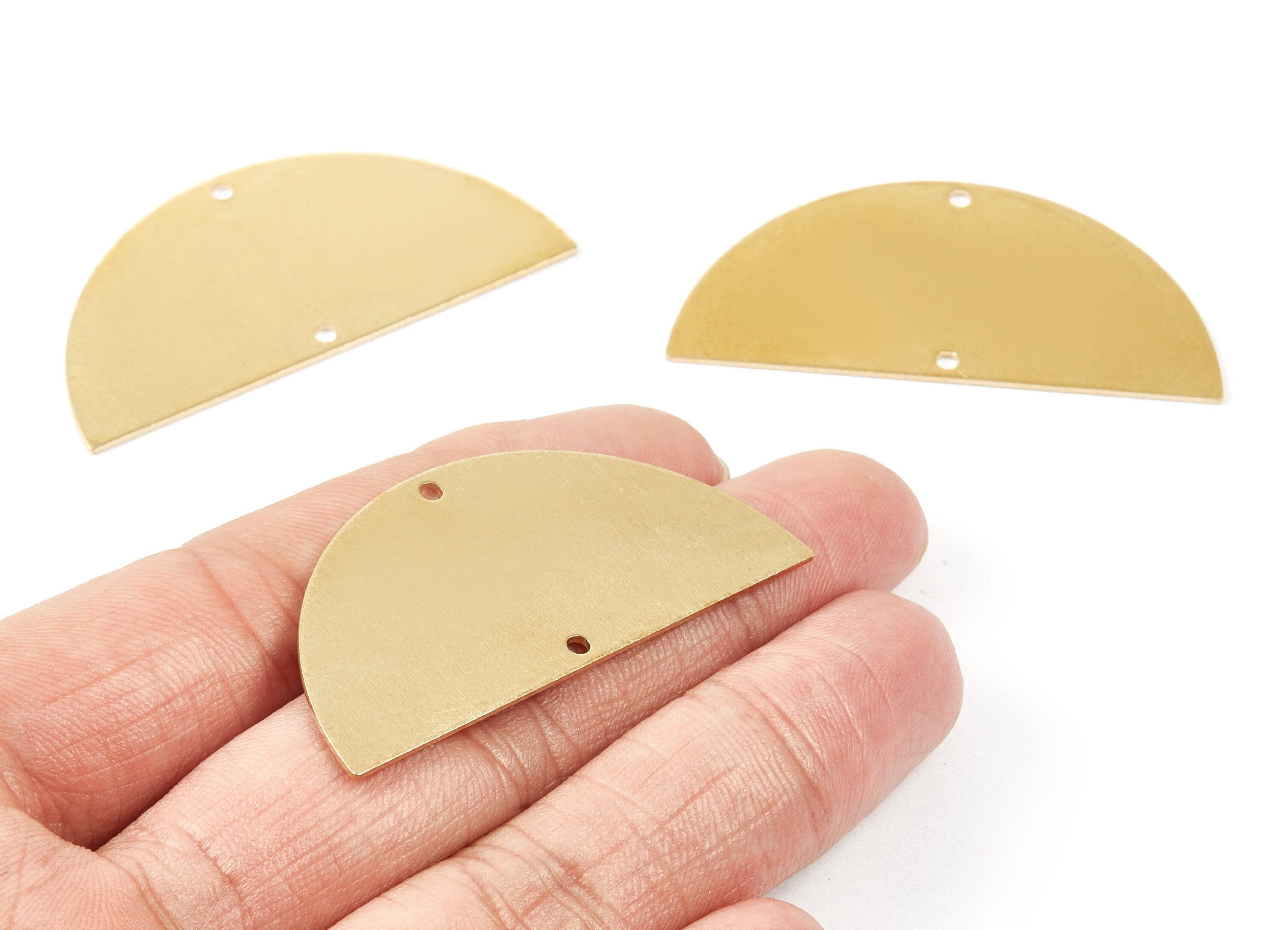 Personalized stamping blank - Brass Half Round Charms - Half Round Raw Brass Connectors With 2 Holes - 50x24x0.8mm - PP1757 - DOMEDBAZAAR