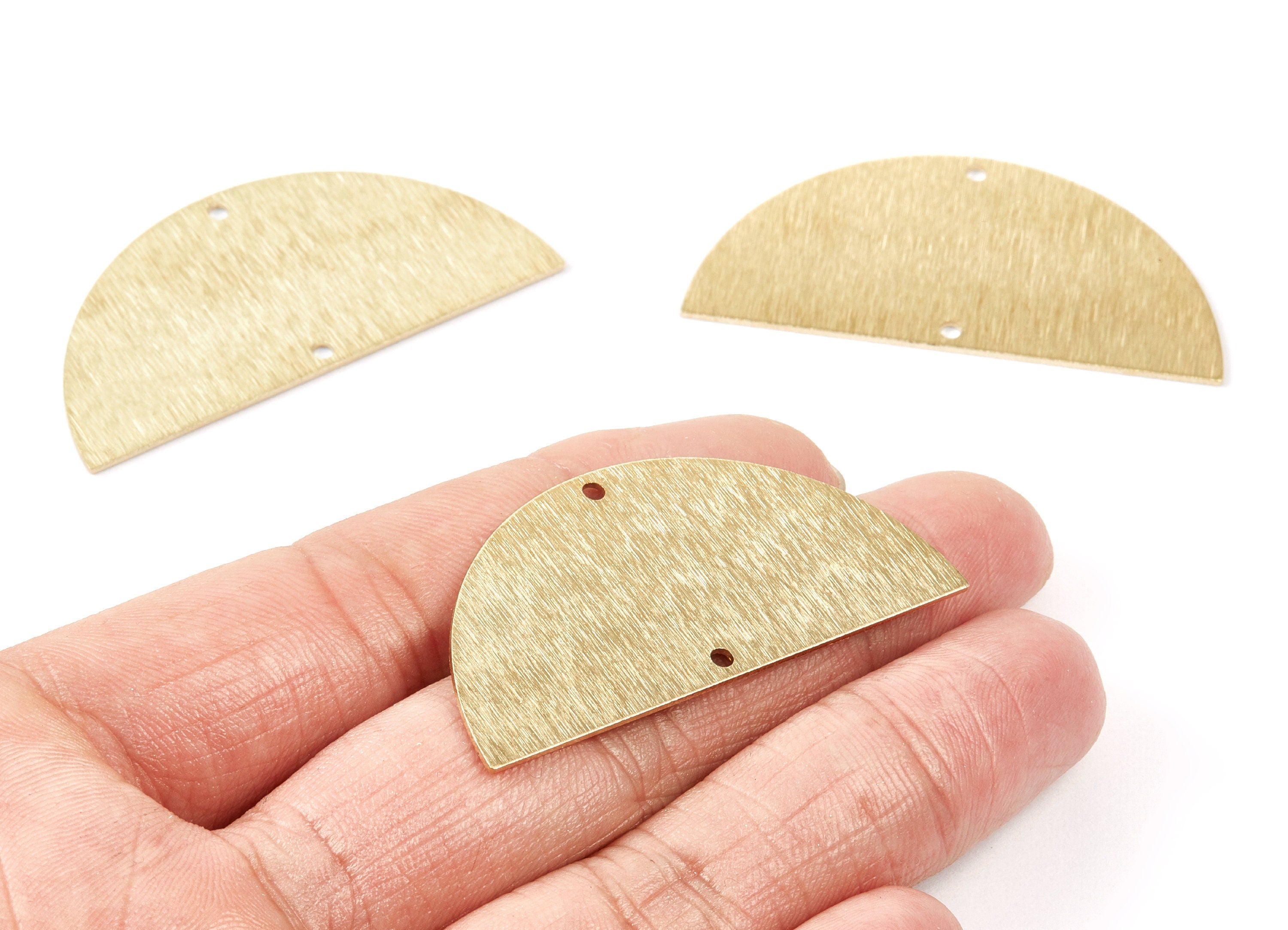 Brass Textured Half Round Charms - Textured Semicircle Shaped- Raw Brass Connector With 2 Holes - 50x24x0.84mm - PP1768 - DOMEDBAZAAR