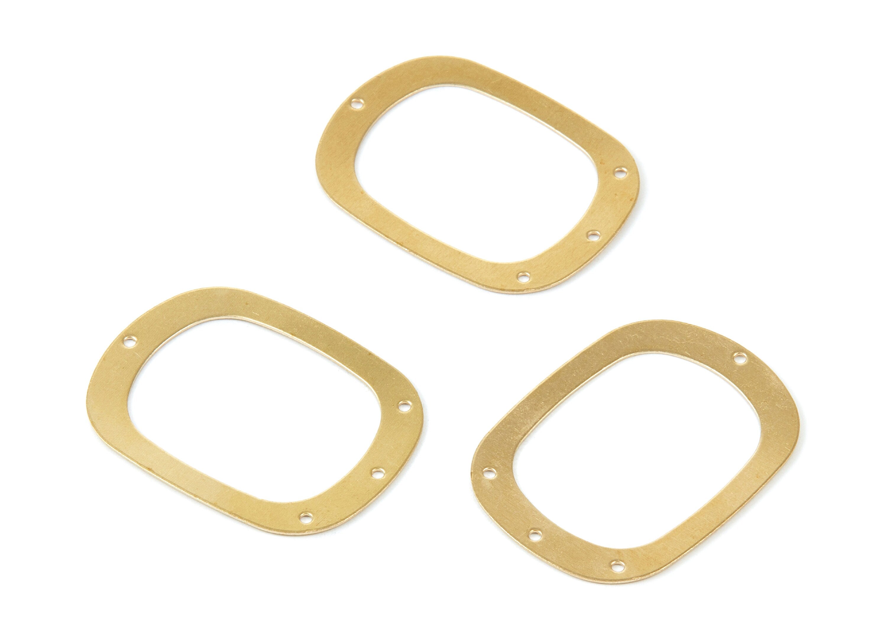 Brass Oval Charms - Oval Shaped Raw Brass Connector with 4 Holes - Jewelry Supplies - 36x27,1x0,5mm - PP1876 - DOMEDBAZAAR