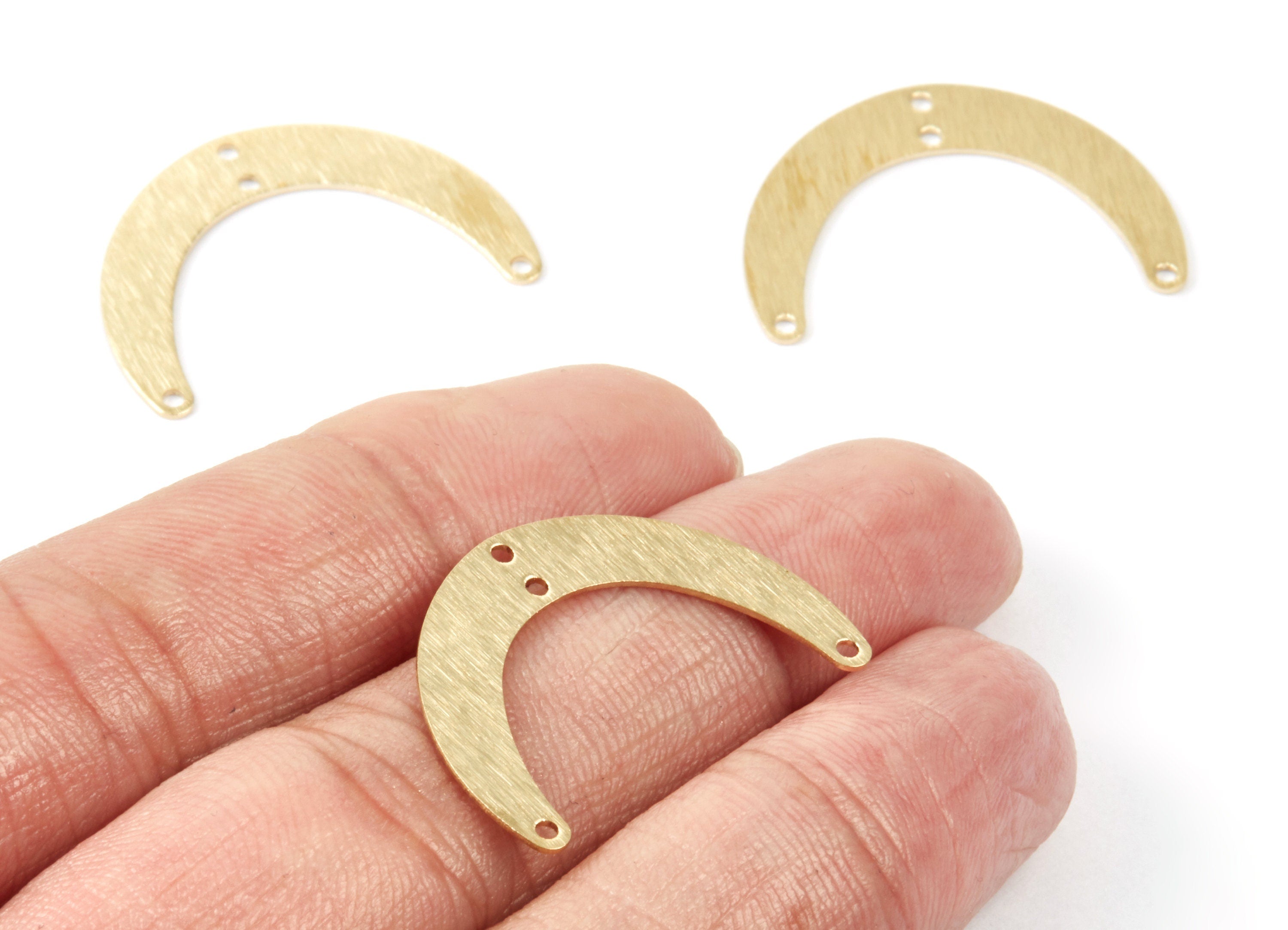 Brass Textured Moon Charms - Textured Moon Shaped Raw Brass Connectors With 4 Holes - Jewelry Supplies - 28.4x20x0.7mm - PP1748 - DOMEDBAZAAR