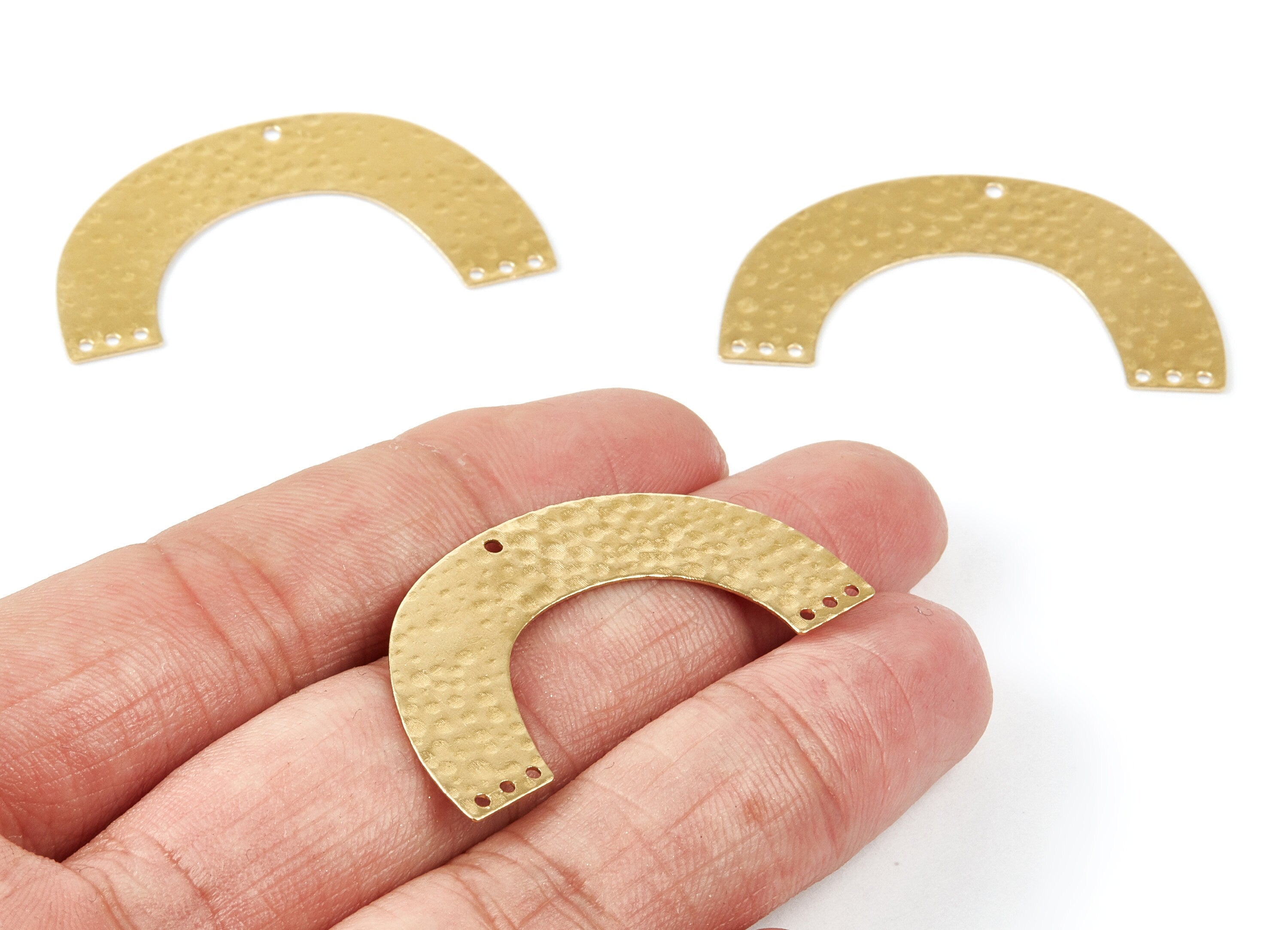 Brass Hammering U Charms - Hammering U Shaped Raw Brass Connector With 7 Holes - Jewelry Supplies - 42,73x23x0,5mm - PP2029 - DOMEDBAZAAR