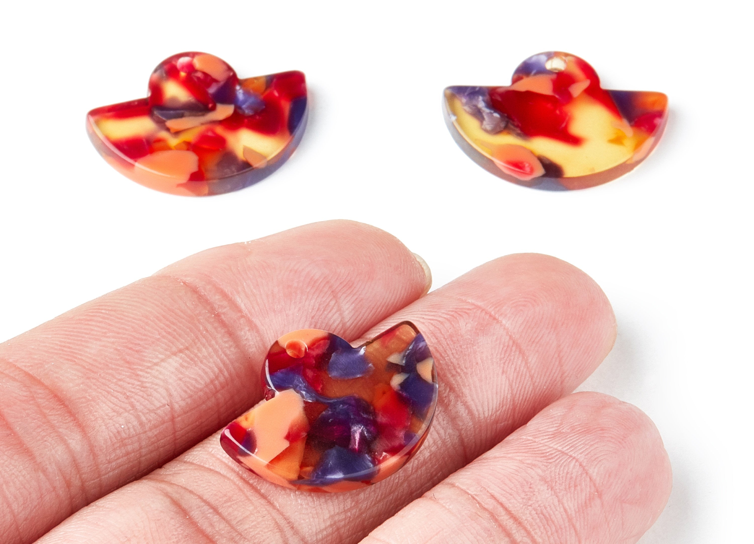 Acetate Fan Earring Charms - Fan Shaped Pendant - Earring Findings - Jewelry Supplies - Color Code:A44 - 23.64x17.3x2.83mm - AC1376J - DOMEDBAZAAR