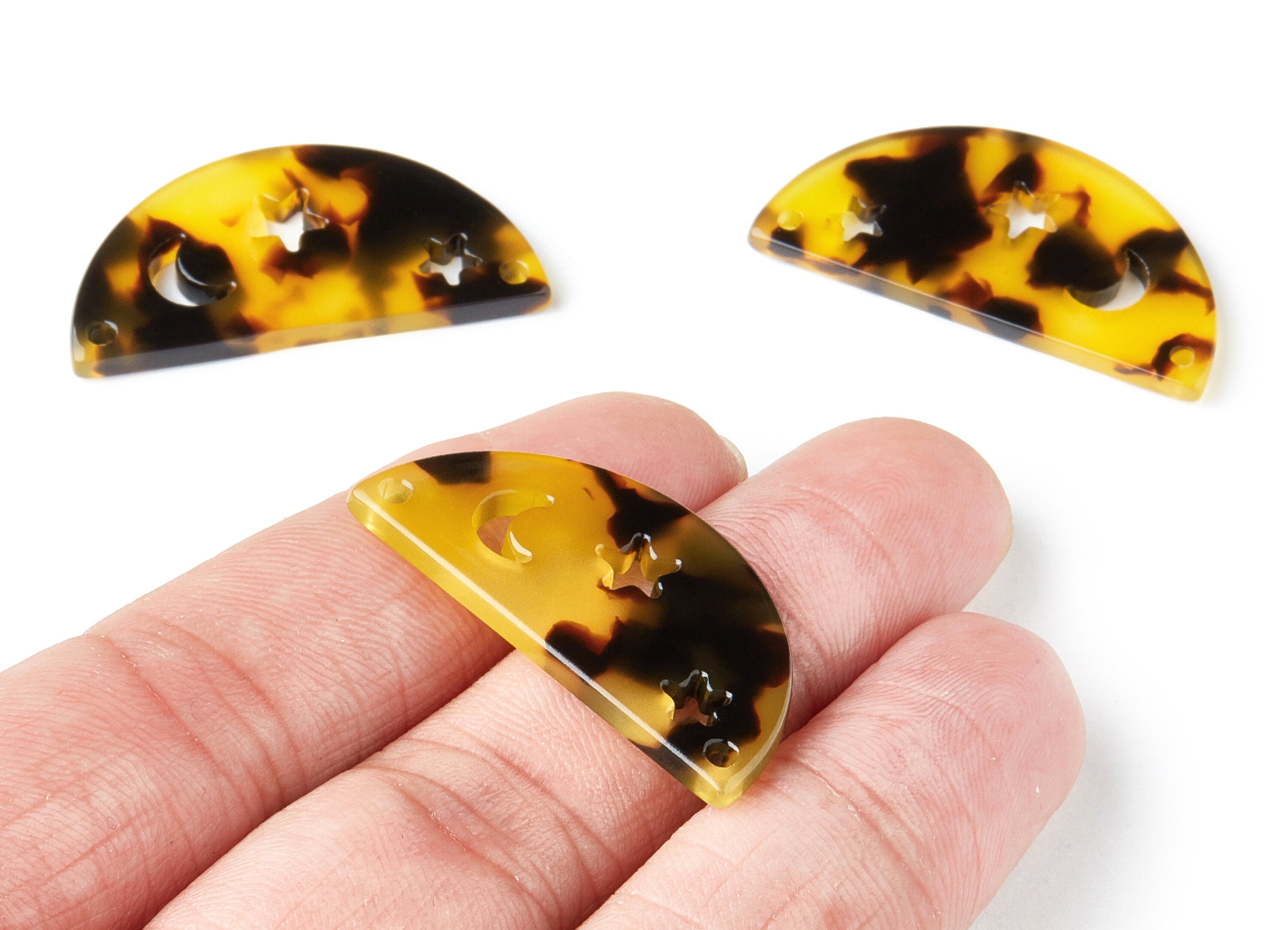 Acetate Acrylic Charms - Tortoise Shell Earrings - D Connector - 2 Holes - Jewelry Supplies - Color Code:A02 - 34.72x17.28x2.48mm - AC1332D - DOMEDBAZAAR