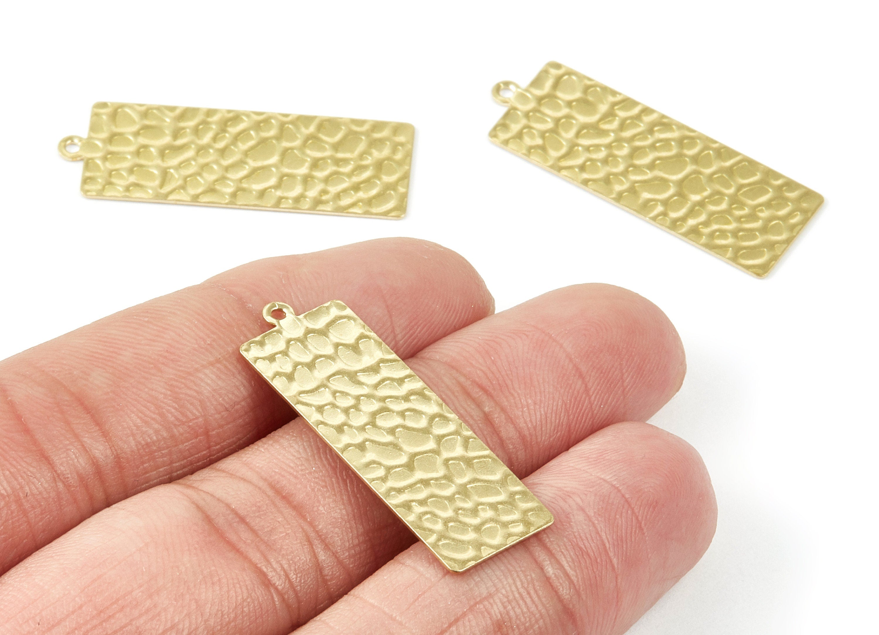 Brass Hammering Rectangle Charms - Hammering Rectangle Raw Brass Pendant - Jewelry Supplies - 34.77x12x0.75mm - PP2092 - DOMEDBAZAAR