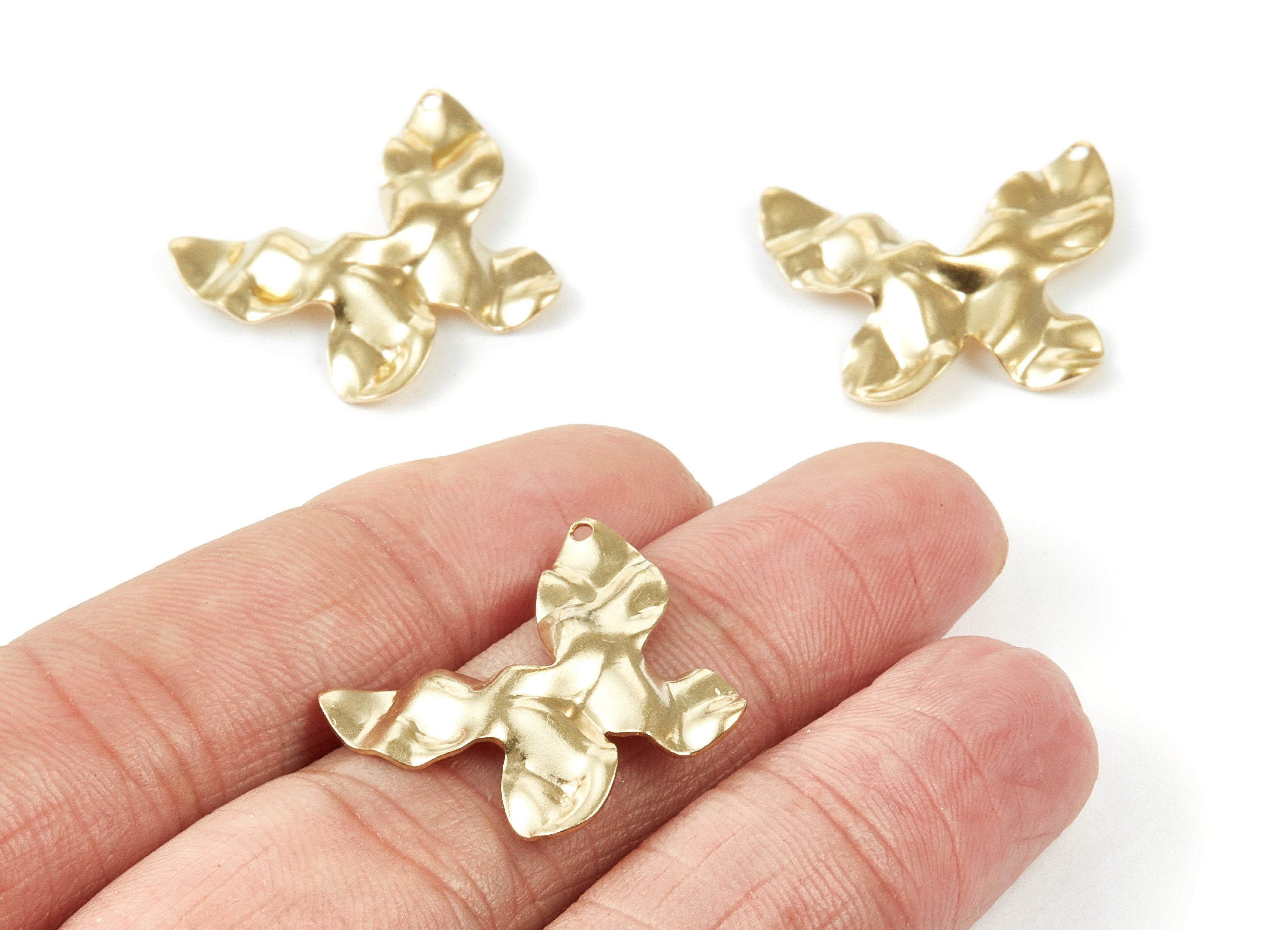 Brass Butterfly Charms - Wavy Butterfly Shape Raw Brass Pendants - Earring Findings - Jewelry Supplies - 24.74x19.95x1.05mm - PP1997 - DOMEDBAZAAR