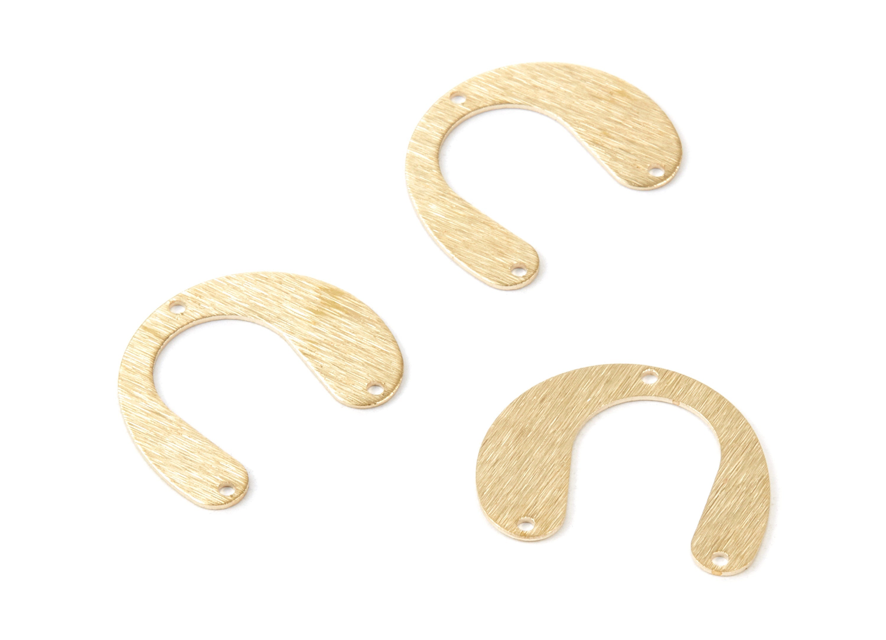Brass U Charms - Textured U Shaped Raw Brass Connectors With 3 Holes - Jewelry Supplies - 24x20x0,68mm - PP1735 - DOMEDBAZAAR