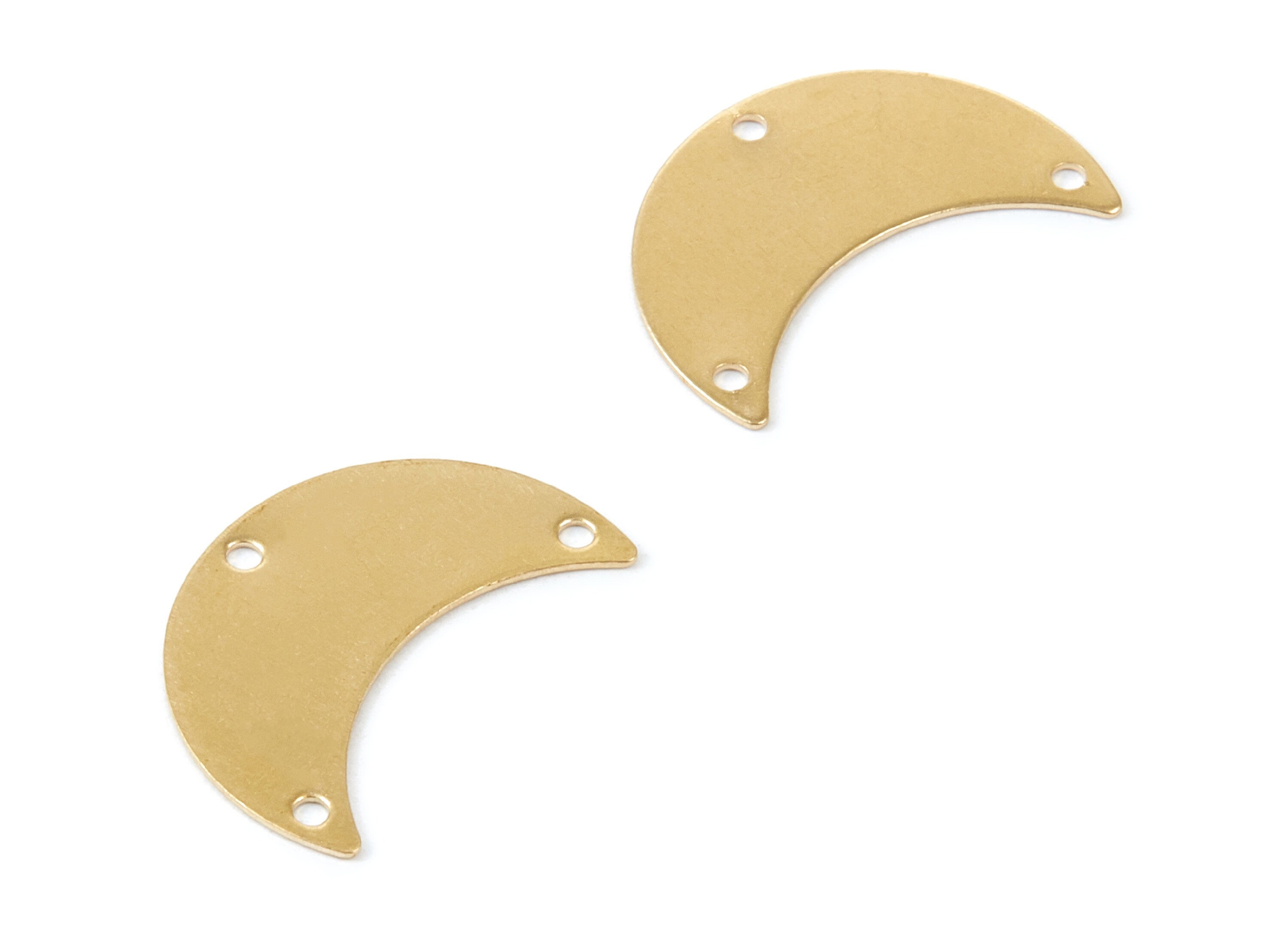 Personalized stamping blank - Brass Moon Charms - Moon Shaped Raw Brass Connectors With 3 Holes - Jewelry Supplies - 22x14,8x0,5mm - PP1973 - DOMEDBAZAAR