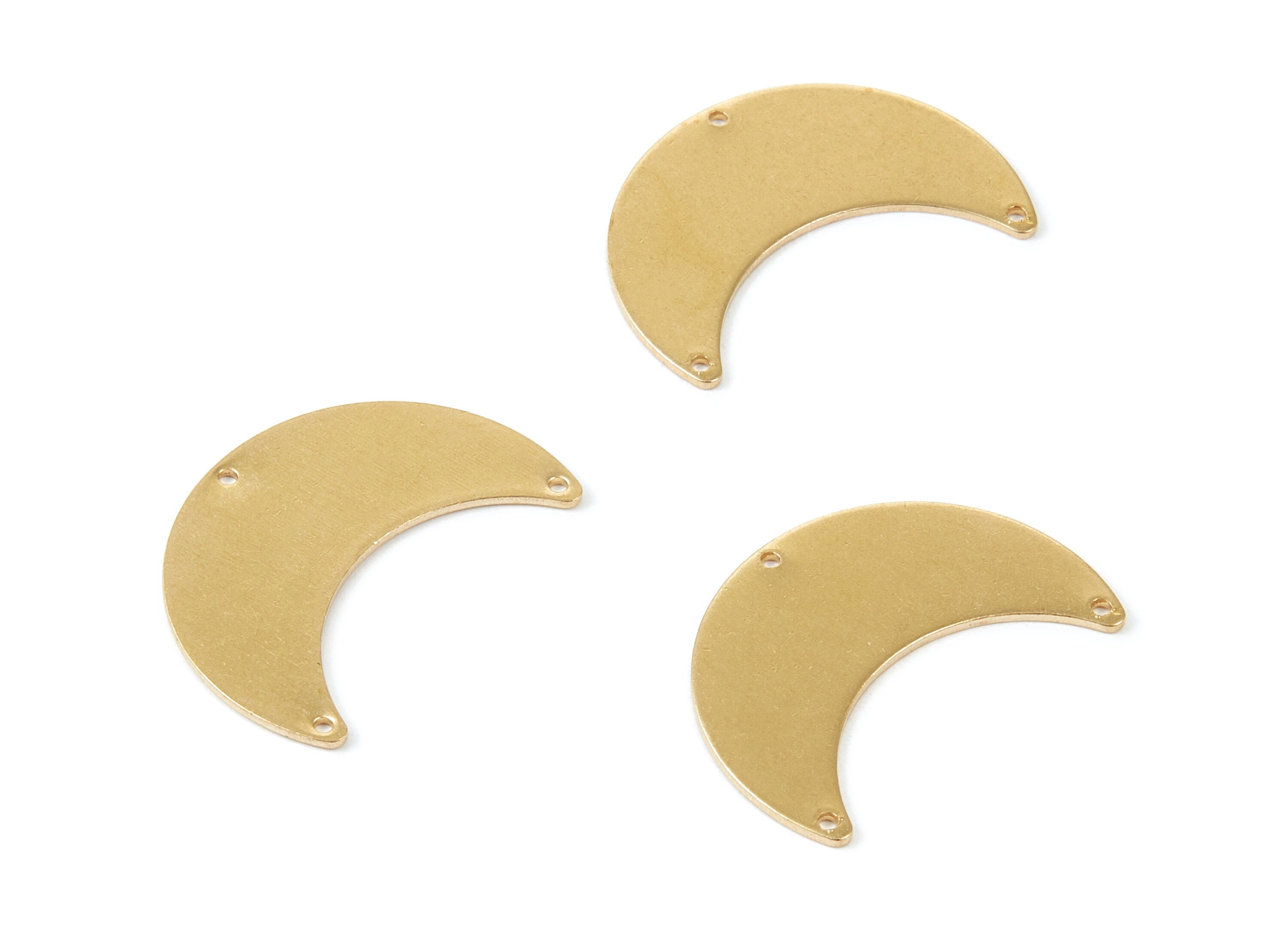 Personalized stamping blank - Brass Moon Charms - Moon Shaped Raw Brass Connectors With 3 Holes - Jewelry Supplies - 28mx20x0,84mm - PP1791 - DOMEDBAZAAR