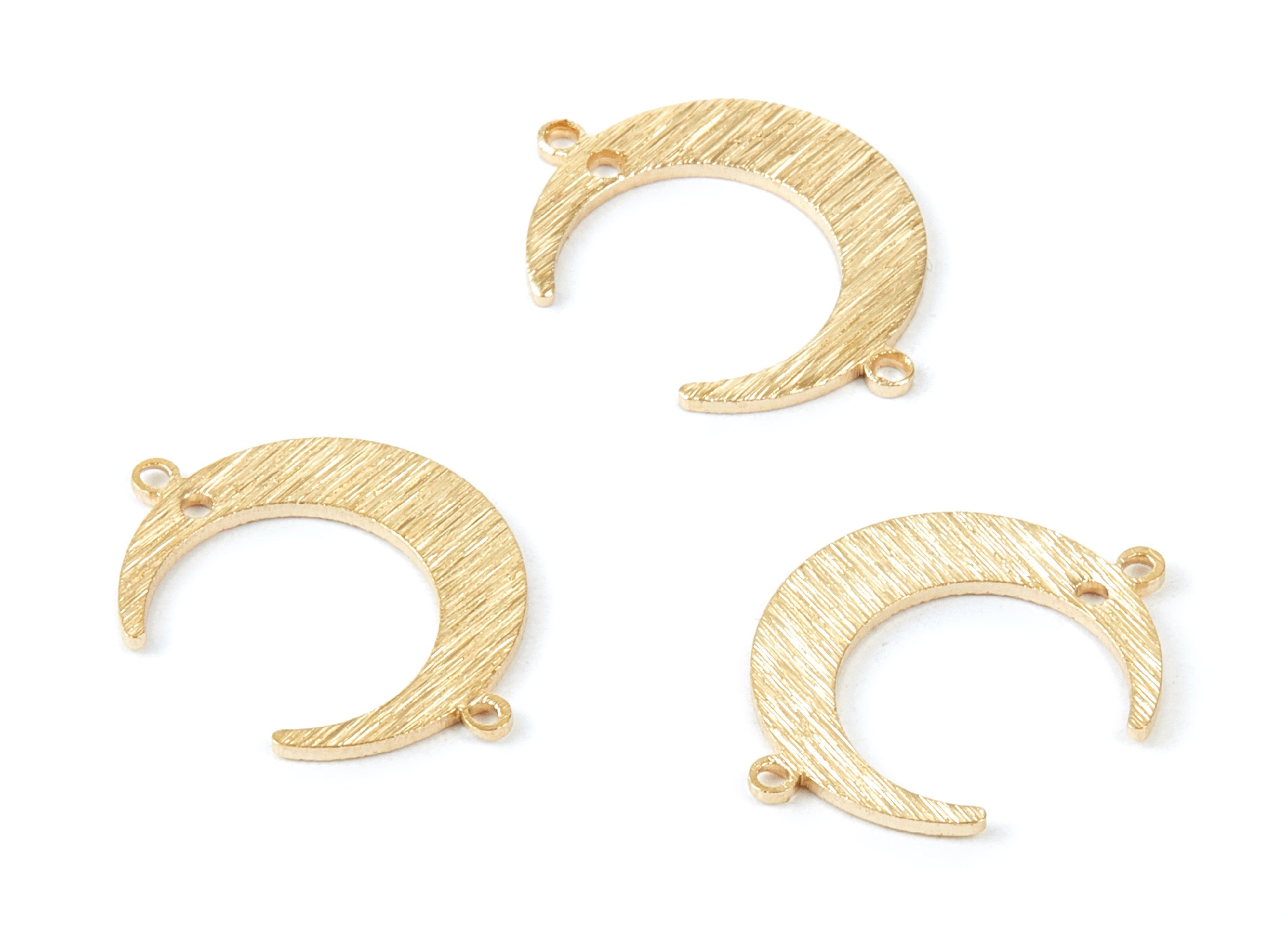 Brass Moon Charms - Moon Textured Raw Brass Connectors With 3 Holes - Jewelry Supplies - 22,15x16,6x1mm - PP1986 - DOMEDBAZAAR
