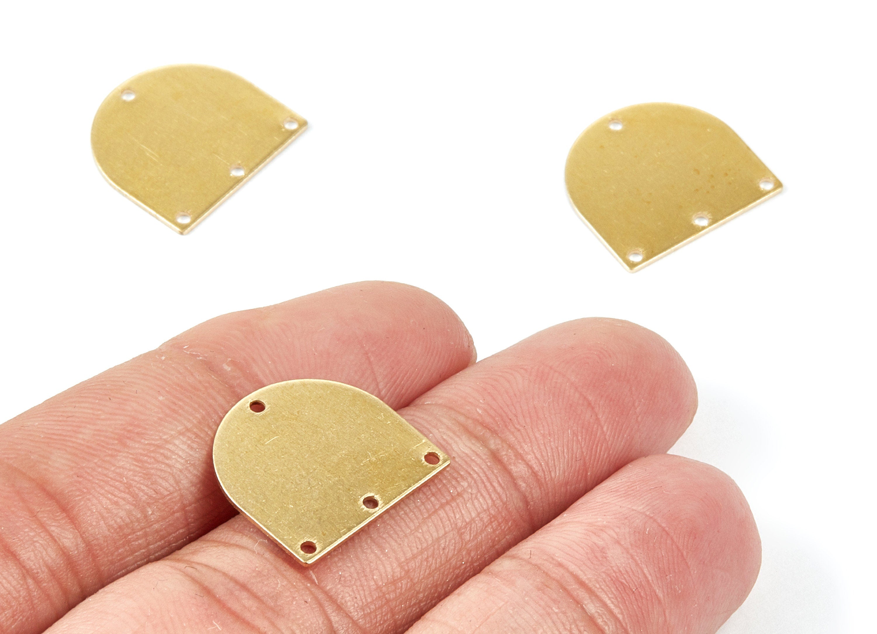 Personalized stamping blank - Brass D Charms - D Shaped Raw Brass Connector With 4 Holes - Jewelry Supplies - 16.9x16.15x0.65mm - PP1767 - DOMEDBAZAAR