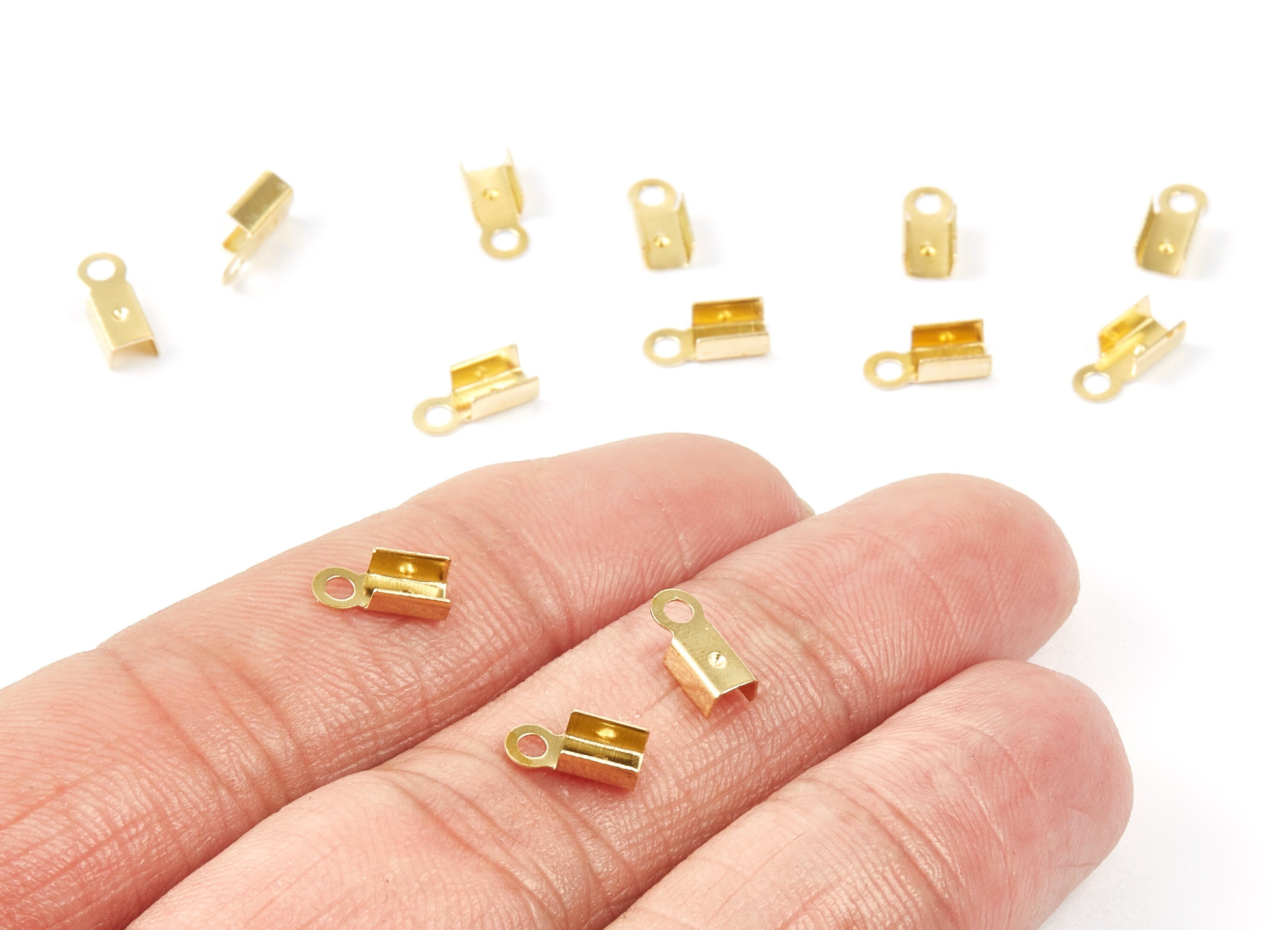 Brass Cord End Clasp - 100Pcs - Raw Brass Cord End Clasp - Jewelry Supplies - 8.7x3.85x0.36mm - PP1724 - DOMEDBAZAAR