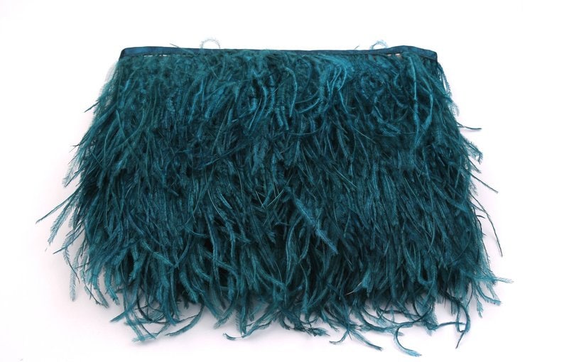 Ostrich Feather Fringe - (10-15cm) - Blue Feather - Real Feathers for Jewelry, Costume, Millinery, Decoration, Crafts, - 10 Meters - FF1012B - DOMEDBAZAAR
