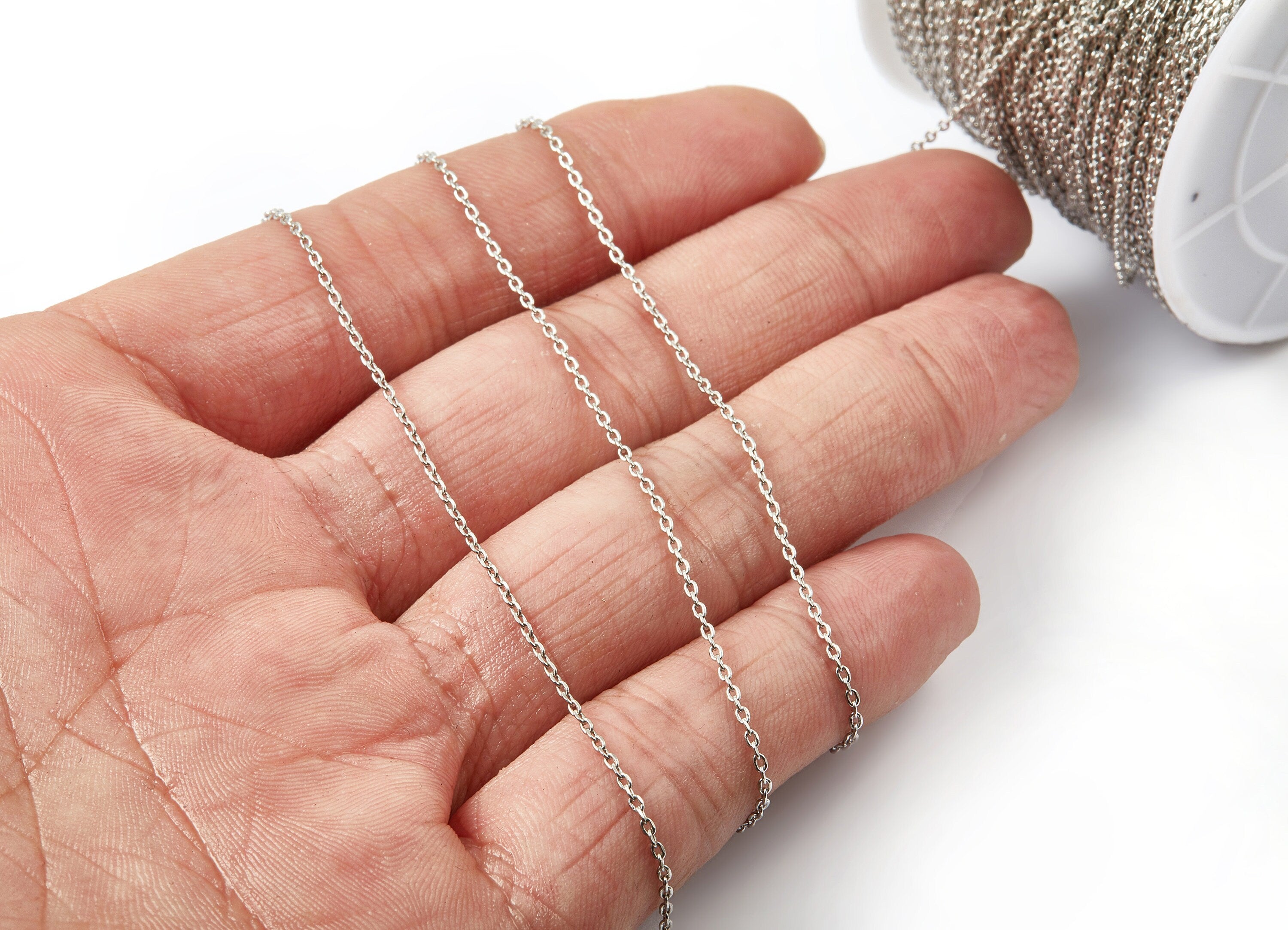 Flat Soldered Cable Chain - Brass Chain - Silver Tone Plated - Brass Soldered Link Chain - 0.09" x 0.06" x 0.01" - CC1041B-S - DOMEDBAZAAR