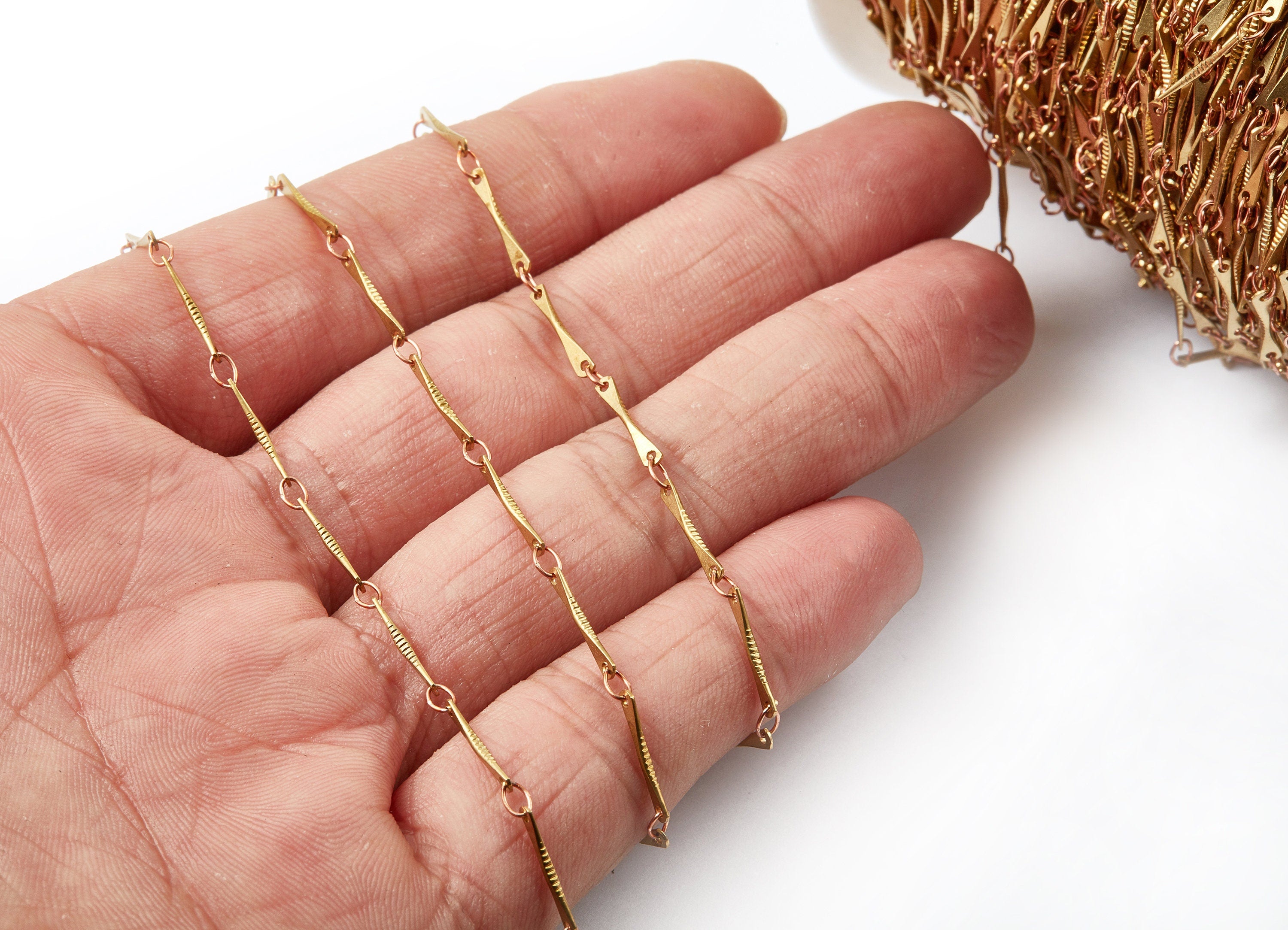 Soldered Bar Chain -Raw Brass Chain - Solder Brass Chain - 0.47" x 0.08" x 0.04" - CC1078 - DOMEDBAZAAR