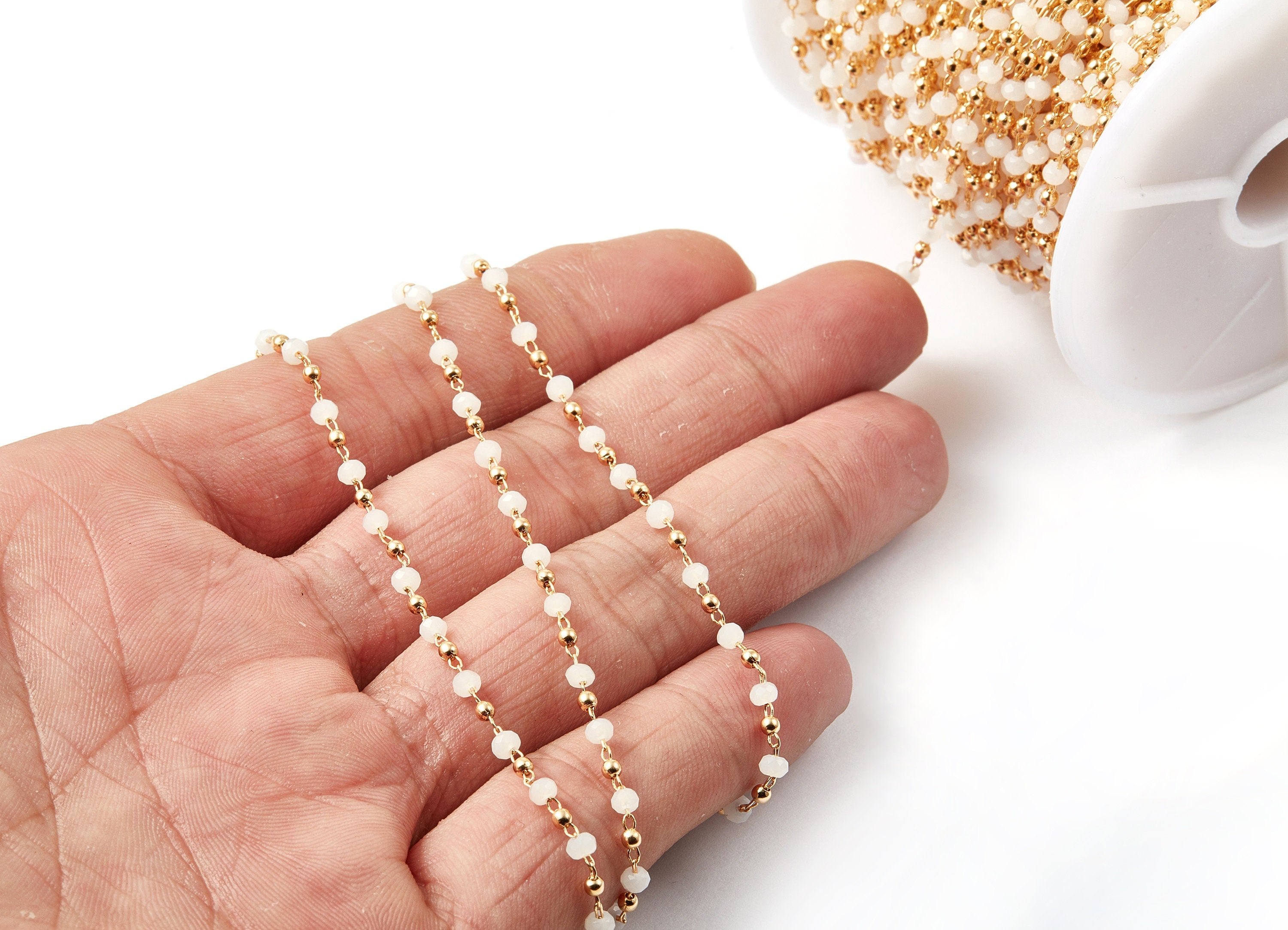 Bead Chain - Ball Satellite Soldered Chain - Brass Cable Chain - 18K Real Gold Plated - Miyuki Bead Chain - 0.12" x 0.08" x 0.01" - RGP1024E - DOMEDBAZAAR