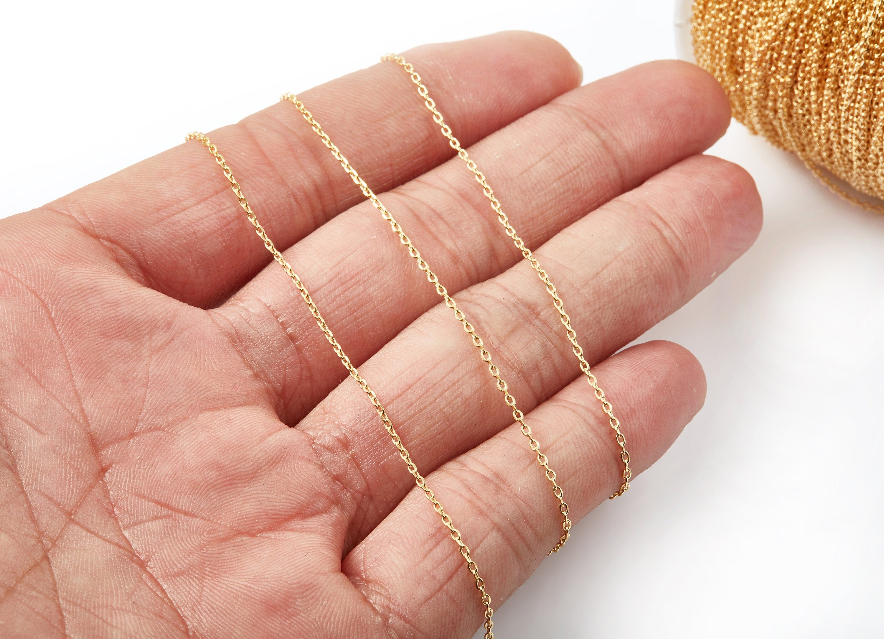 Faceted Soldered Flat Cable Chain - 18k Real Gold Plated Brass Chain - Solder Tiny Chain - 0.08" x 0.05" x 0.01" - RGP1027 - DOMEDBAZAAR