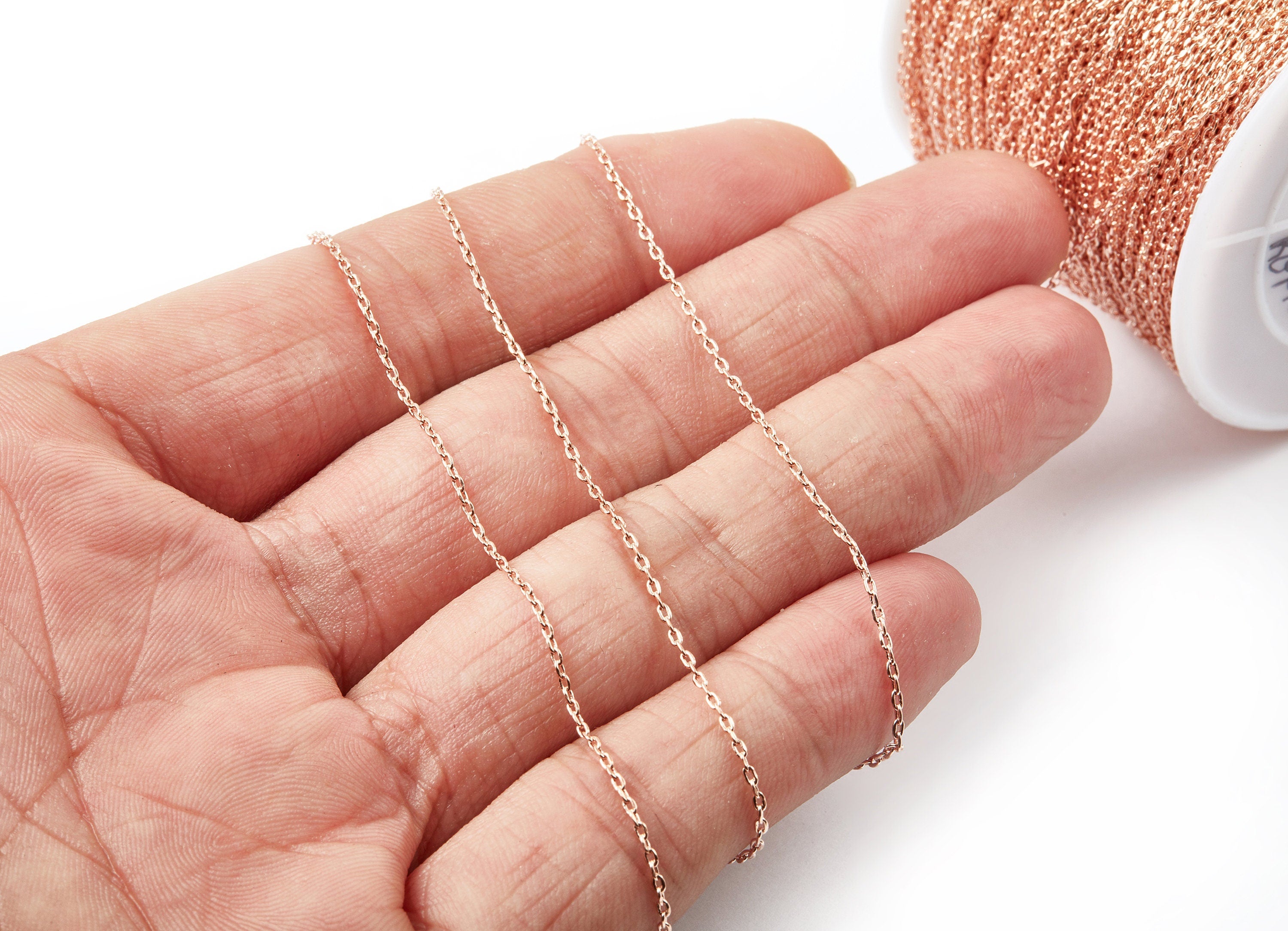 Faceted Soldered Flat Cable Chain - 18k Real Gold Plated Rose Gold  -  Solder Tiny Chain - 0.08" x 0.05" x 0.01" - RGP1028 - DOMEDBAZAAR