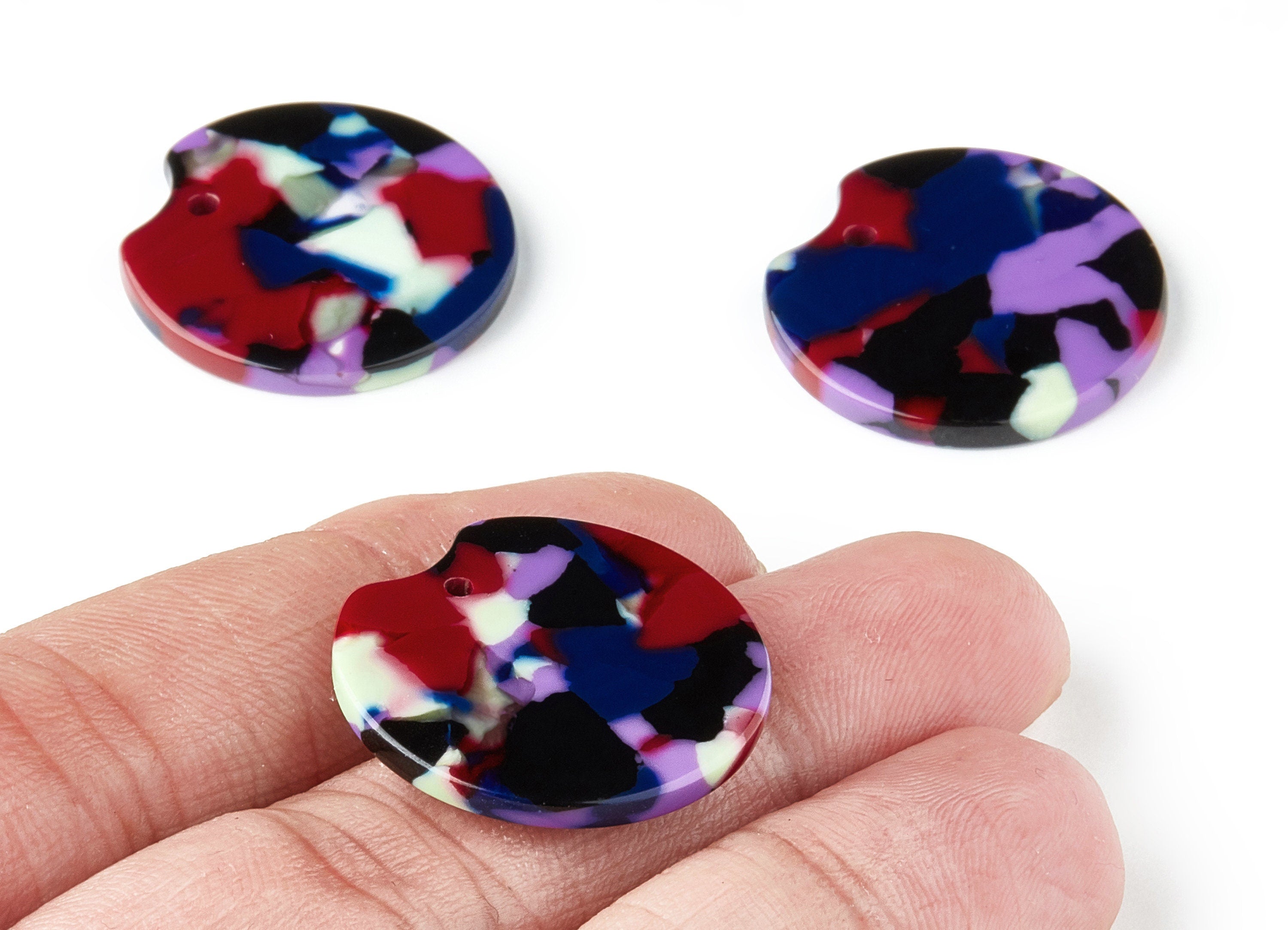 Acetate Round Earring Charms - Acrylic Circle Pendant - Earring Findings - Jewelry Supplies - Color Code: A151 - 24.5x23.87x2.55mm - AC1437A - DOMEDBAZAAR