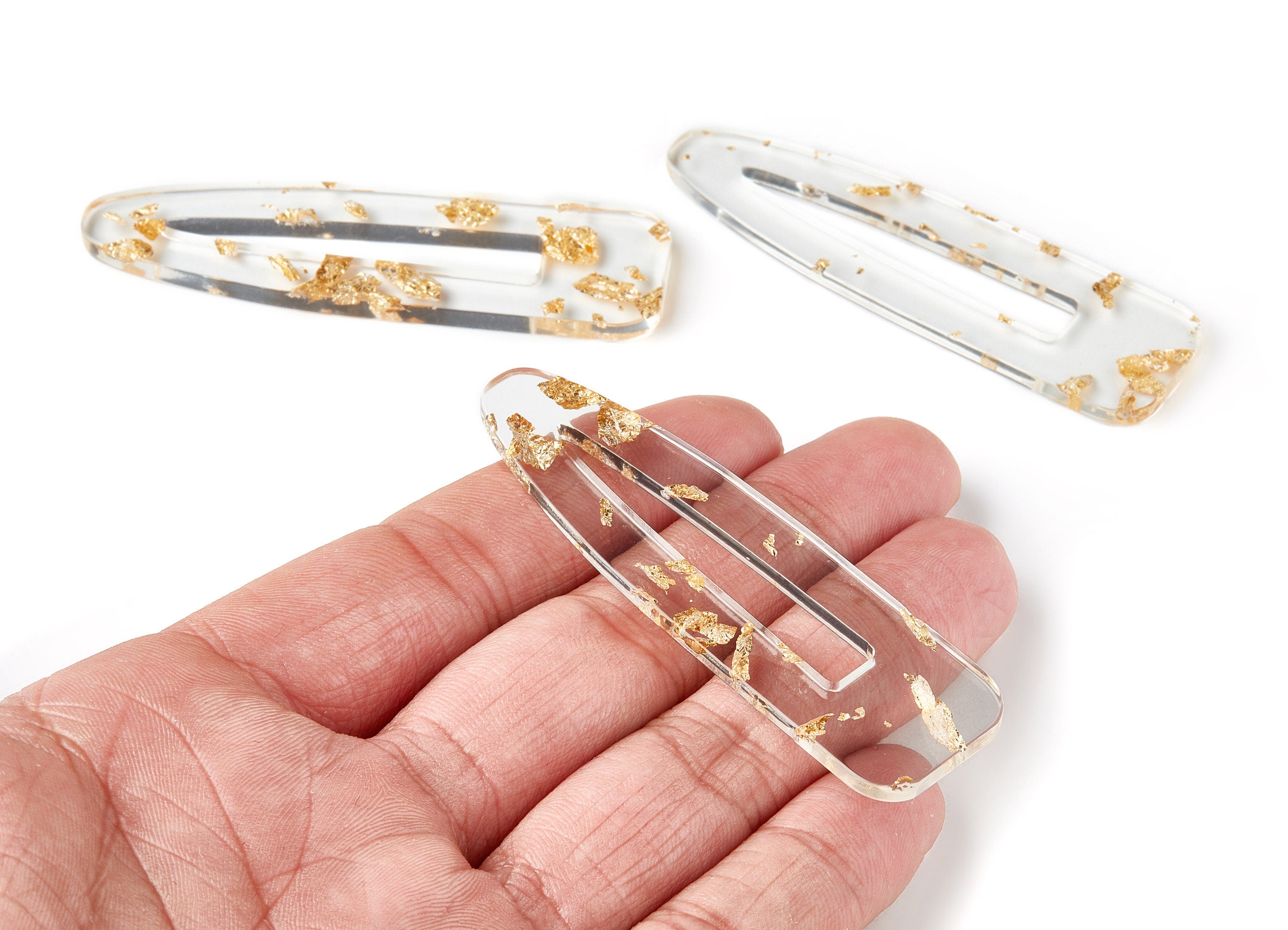 Acetate Acrylic Hair Barrette - Gold Foil & Confetti - Hair Clip - Color Code:A255 - 69.2x20.4x2.4mm - AC1546-A255 - DOMEDBAZAAR