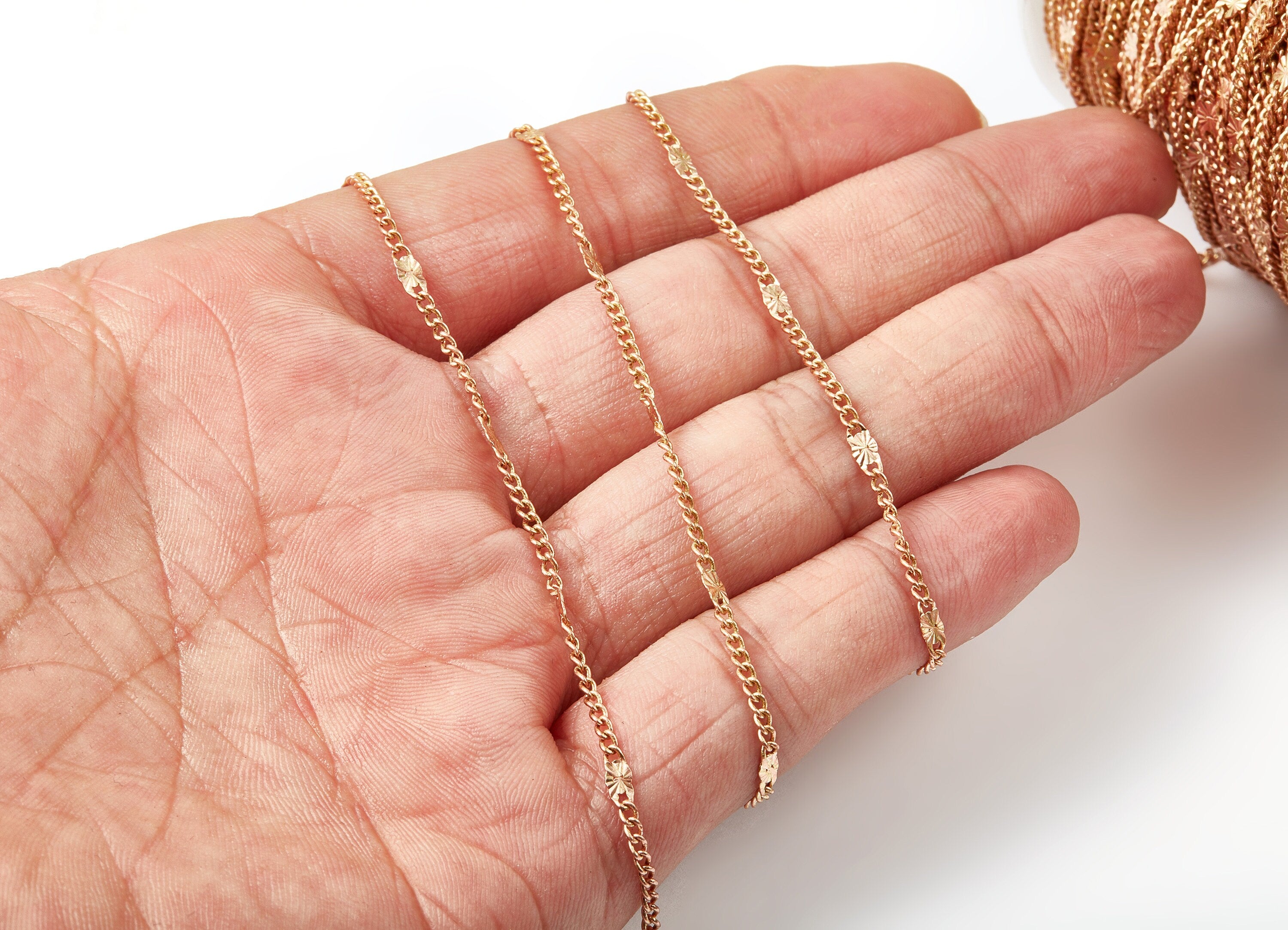 Hammered Satellite Curb Chain - Raw Brass Chain - Soldered - 0.08" x 0.05" x 0.11" - for Necklace Bracelet Jewellery Making - CC1100 - DOMEDBAZAAR