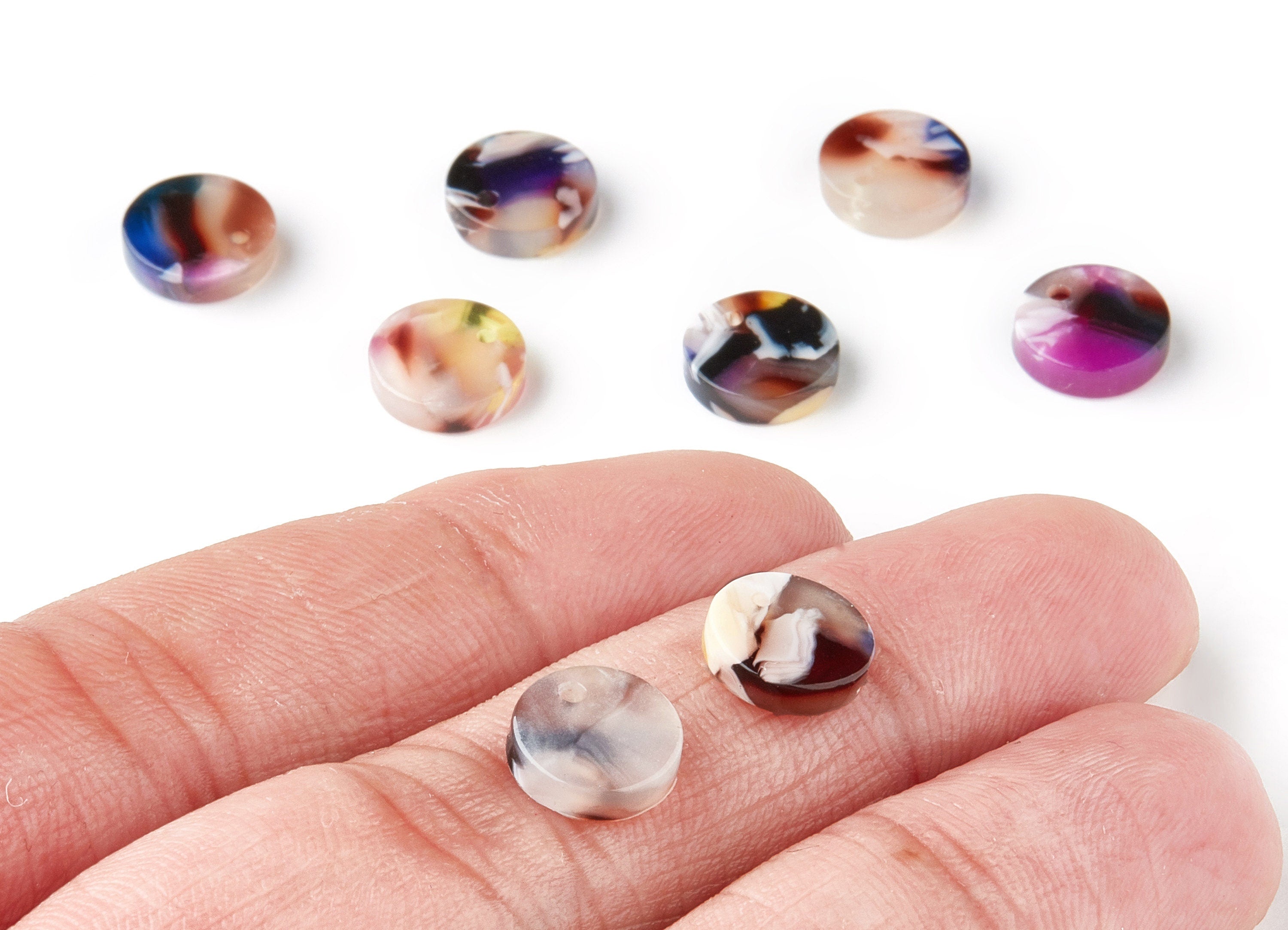 Acetate Round Earring Charms - Acrylic Coin Pendant - Earring Findings - Jewelry Supplies Color Code:A11 - 9.19x9.19x2.7mm - AC1151-A11 - DOMEDBAZAAR