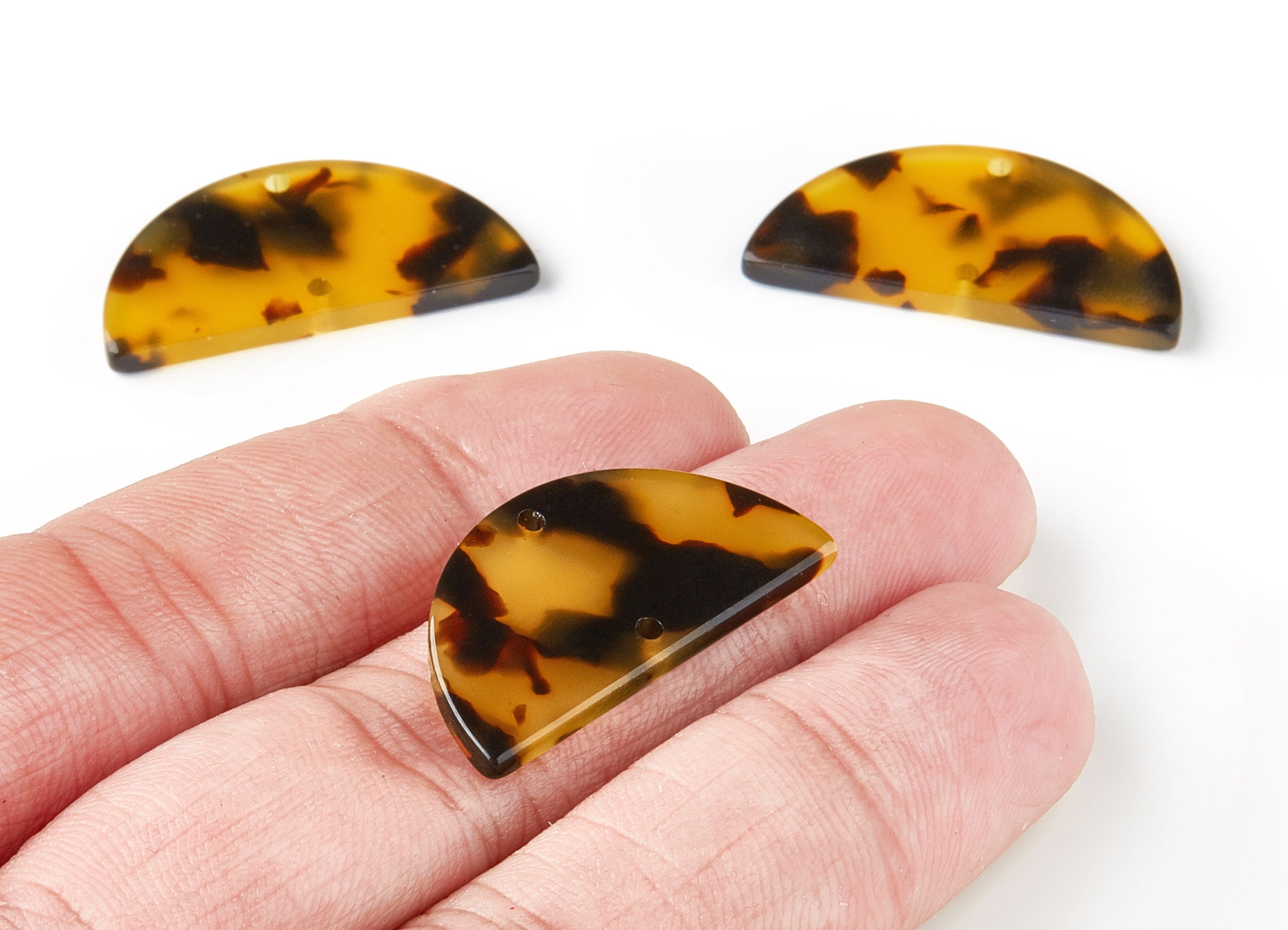 Acetate Semicircle Connector Charms - 2 Holes Tortoise Shell Earring - Semicircle Earring - Color Code: A02 - 30x15x2.5mm - AC1061-A02 - DOMEDBAZAAR