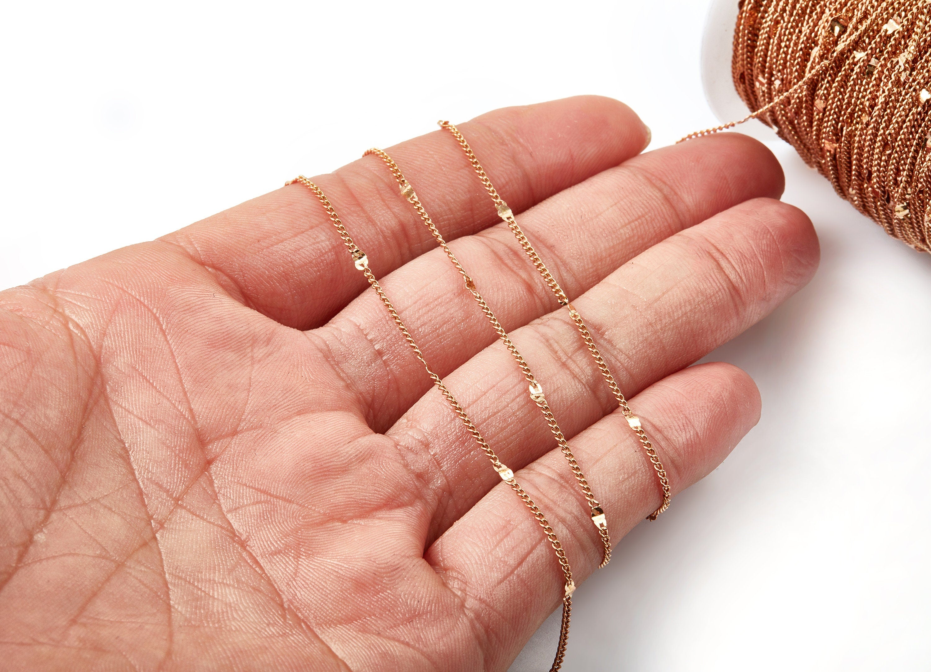 Hammered Satellite Curb Chain - Red Raw Brass Chain - Soldered - 0.05" x 0.03" x 0.08" - for Necklace Bracelet Jewellery Making - CC1103 - DOMEDBAZAAR