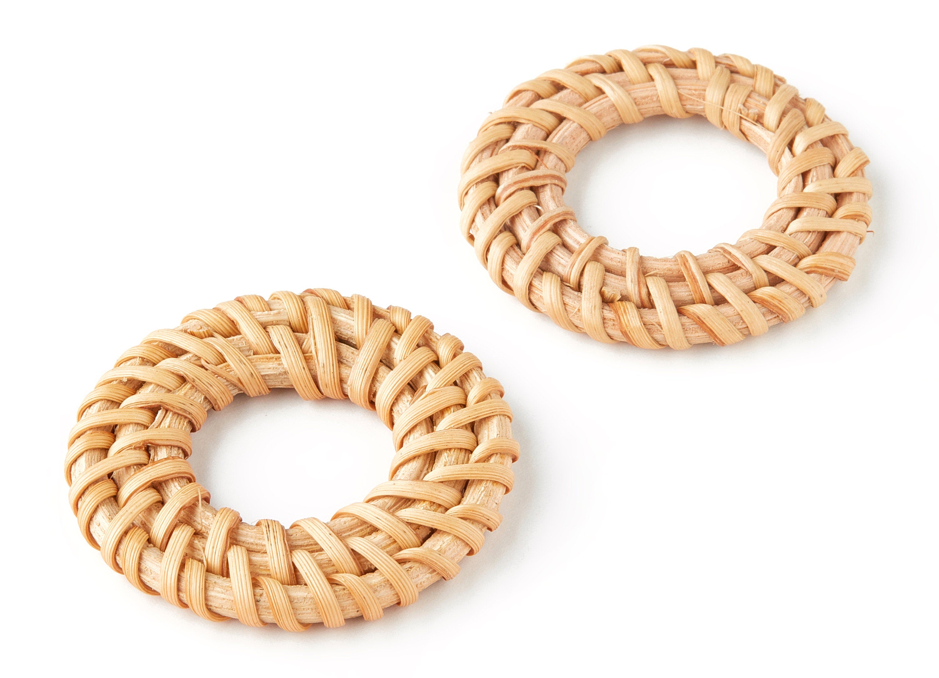 Handwoven Rattan Earrings - Round Shaped Rattan Pendant - Wooden Straw Earrings - Jewelery Handmade - 32.86x32.86x4.42mm - RT1040D - DOMEDBAZAAR