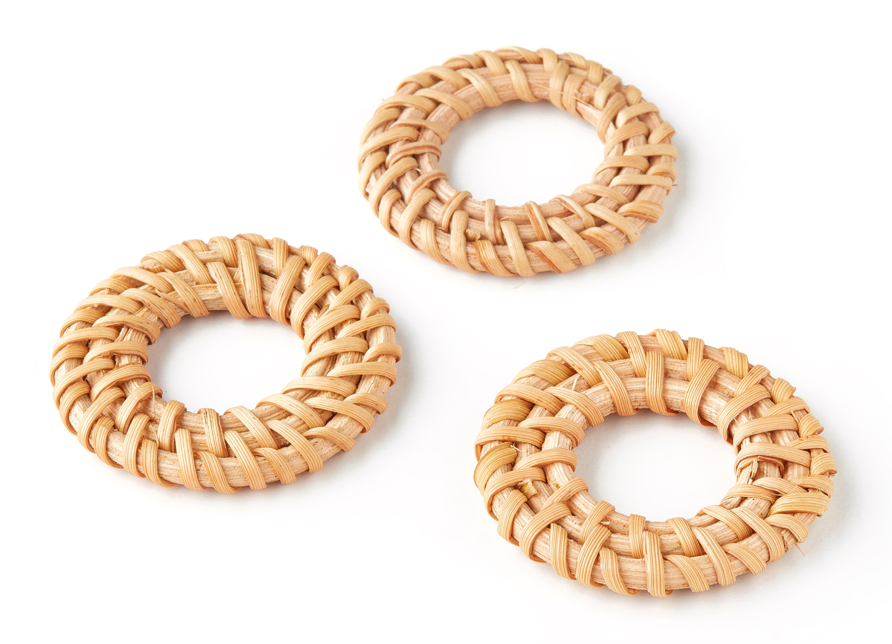 Handwoven Rattan Earrings - Round Shaped Rattan Pendant - Wooden Straw Earrings - Jewelery Handmade - 32.86x32.86x4.42mm - RT1040D - DOMEDBAZAAR