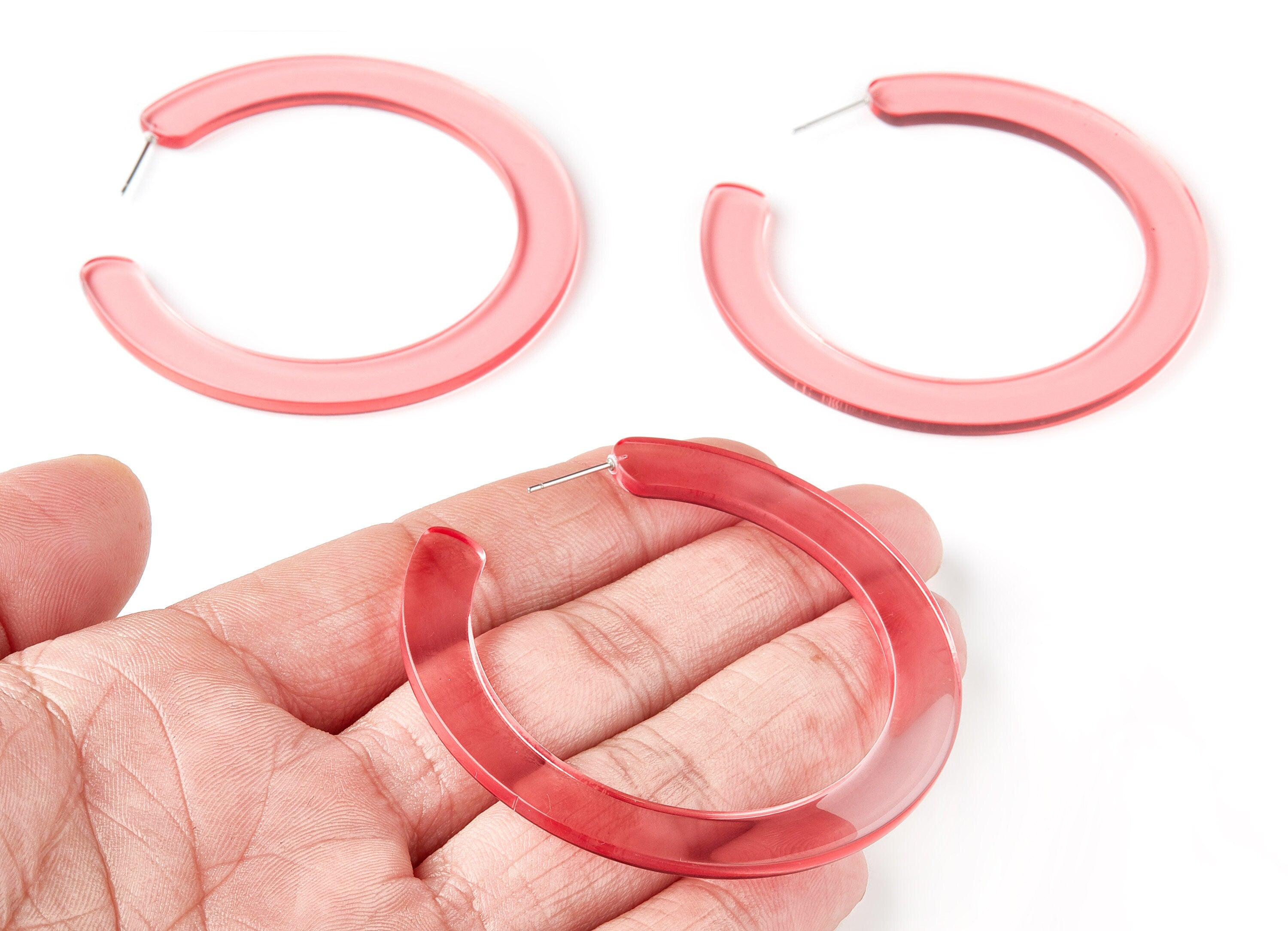Open Hoop Earrings Stud - 2.5 inch Hoop Earring - Pink Acetate Round Earring Post Open Circle - Color Code: A69 - 63.5x2.5mm - AC1572-A69 - DOMEDBAZAAR