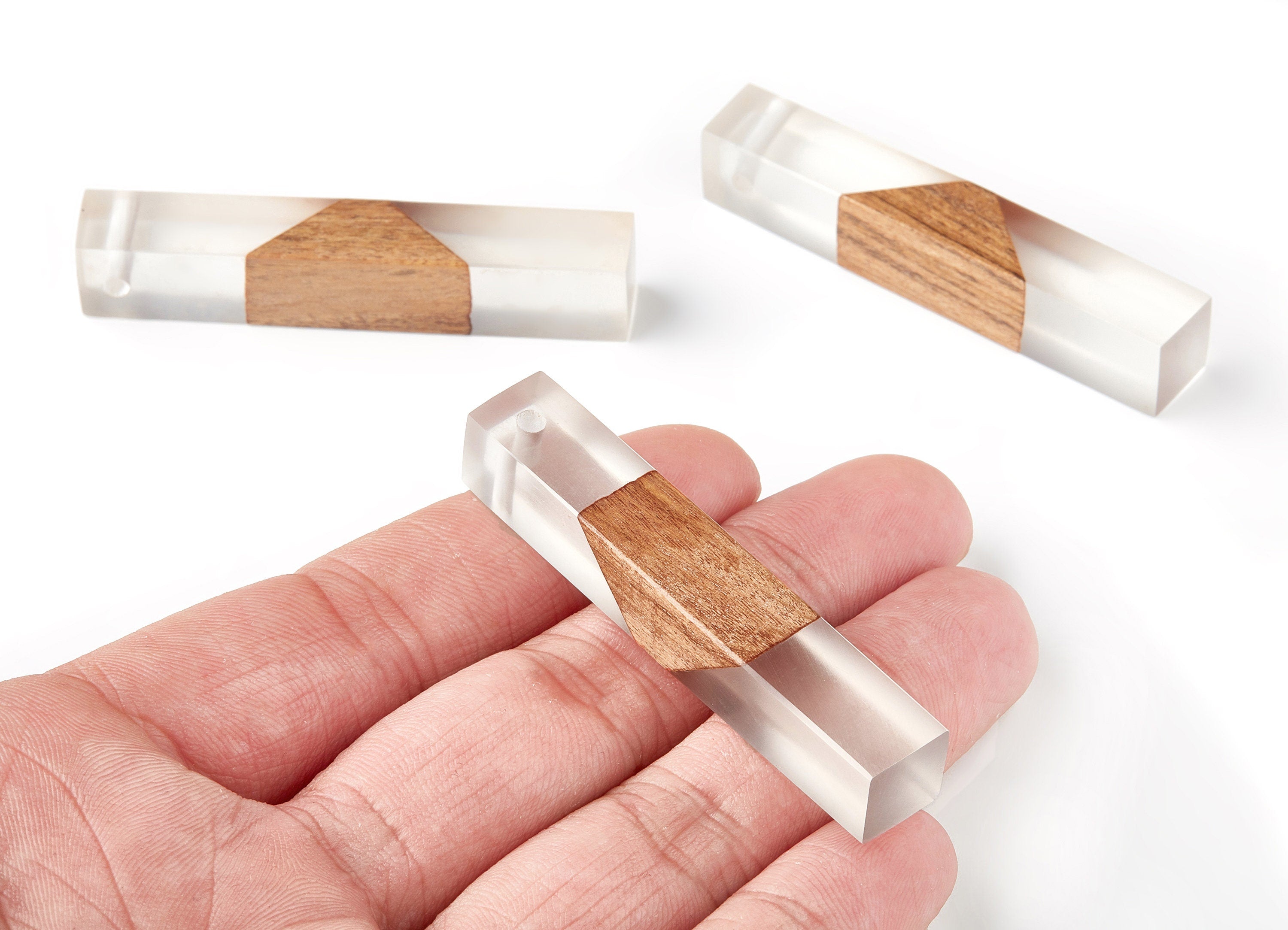 Wood Resin Pendant - Natural Mahogany Wooden Charms - Epoxy Resin Necklace - Jewelry Supplies - Wooden Beads - 58.8x10.76x11mm - BB1017A - DOMEDBAZAAR