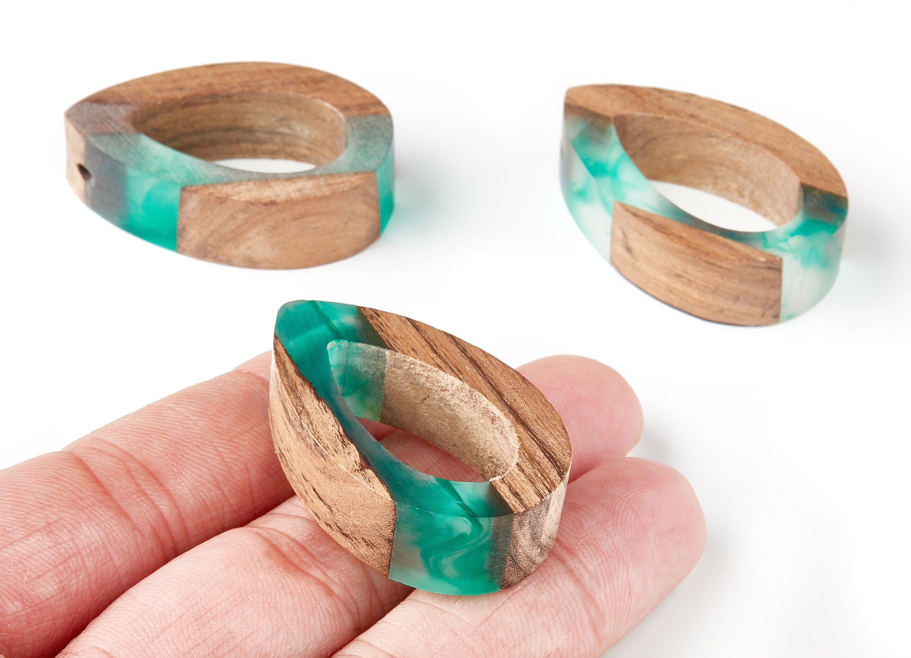 Wood Resin Pendant - Natural Mahogany Wooden Charms - Epoxy Resin Necklace - Jewelry Supplies - Wooden Beads - 40x25x11.25mm - BB1054A - DOMEDBAZAAR