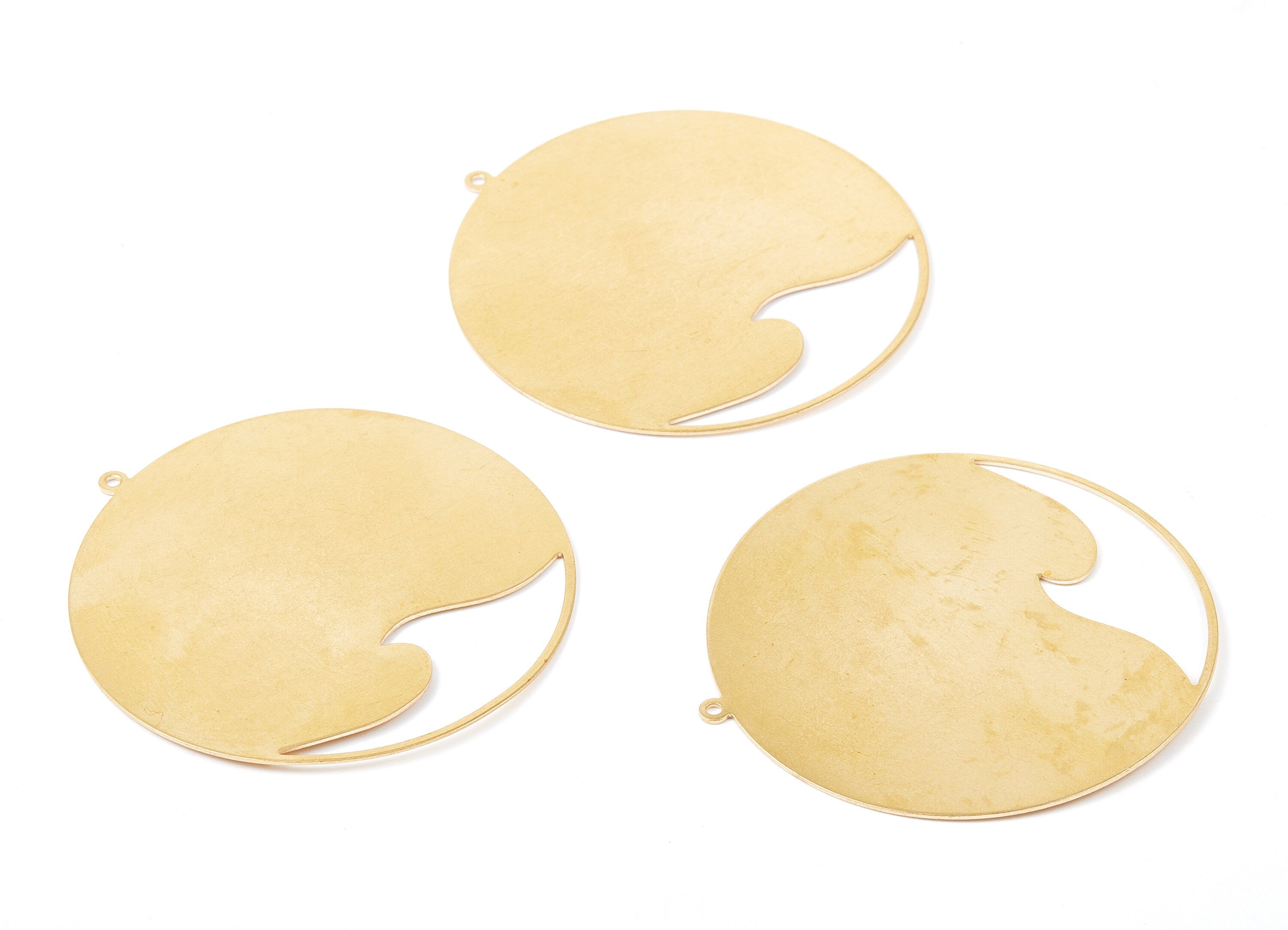 Personalized stamping blank - Brass Wave Charms - Raw Brass Circle Pendant - Earring Findings - Jewelry Supplies - 53.4x50.8x0.7mm - PP2141 - DOMEDBAZAAR