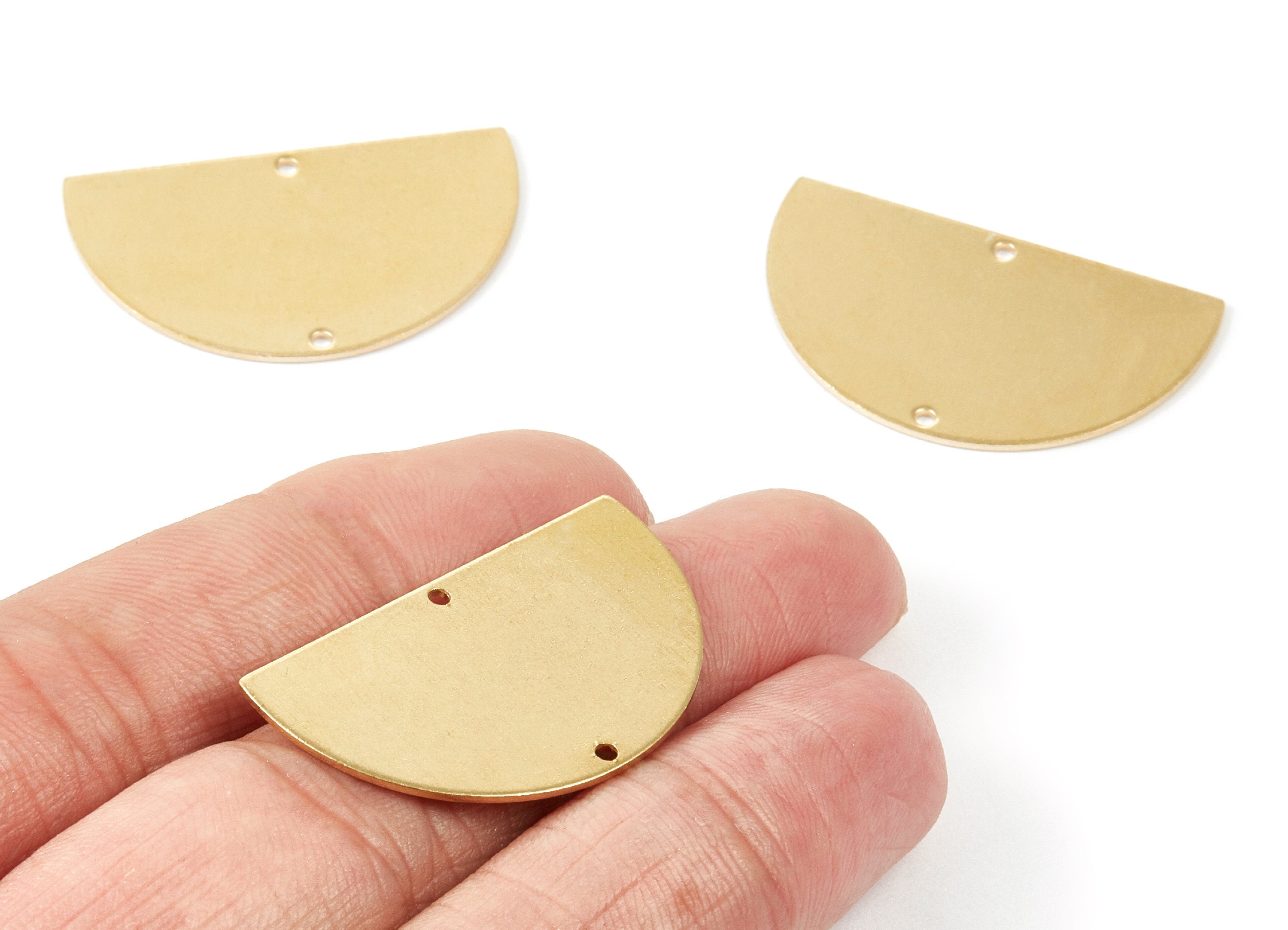 Personalized stamping blank - Brass Half Round Charms - Half Round Shaped Raw Brass Connector with 2 Holes - 33,5x20x0,84mm - PP1803 - DOMEDBAZAAR