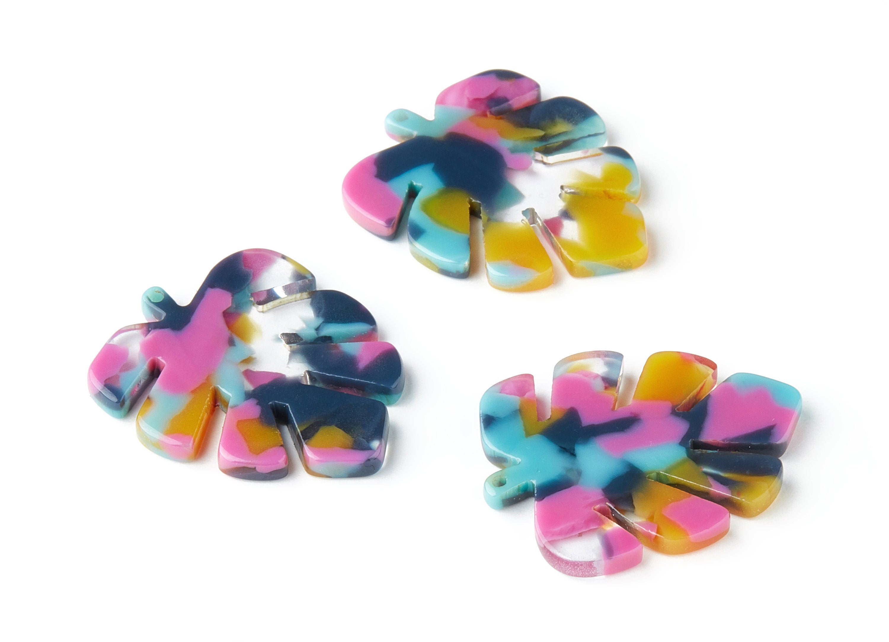 Acetate Leaf Earring Charms - Monstera Leaf Pendant - Earring Findings - Jewelry Supplies - Color Code:A258 - 30x24.5x2.57mm - AC1087-A258 - DOMEDBAZAAR