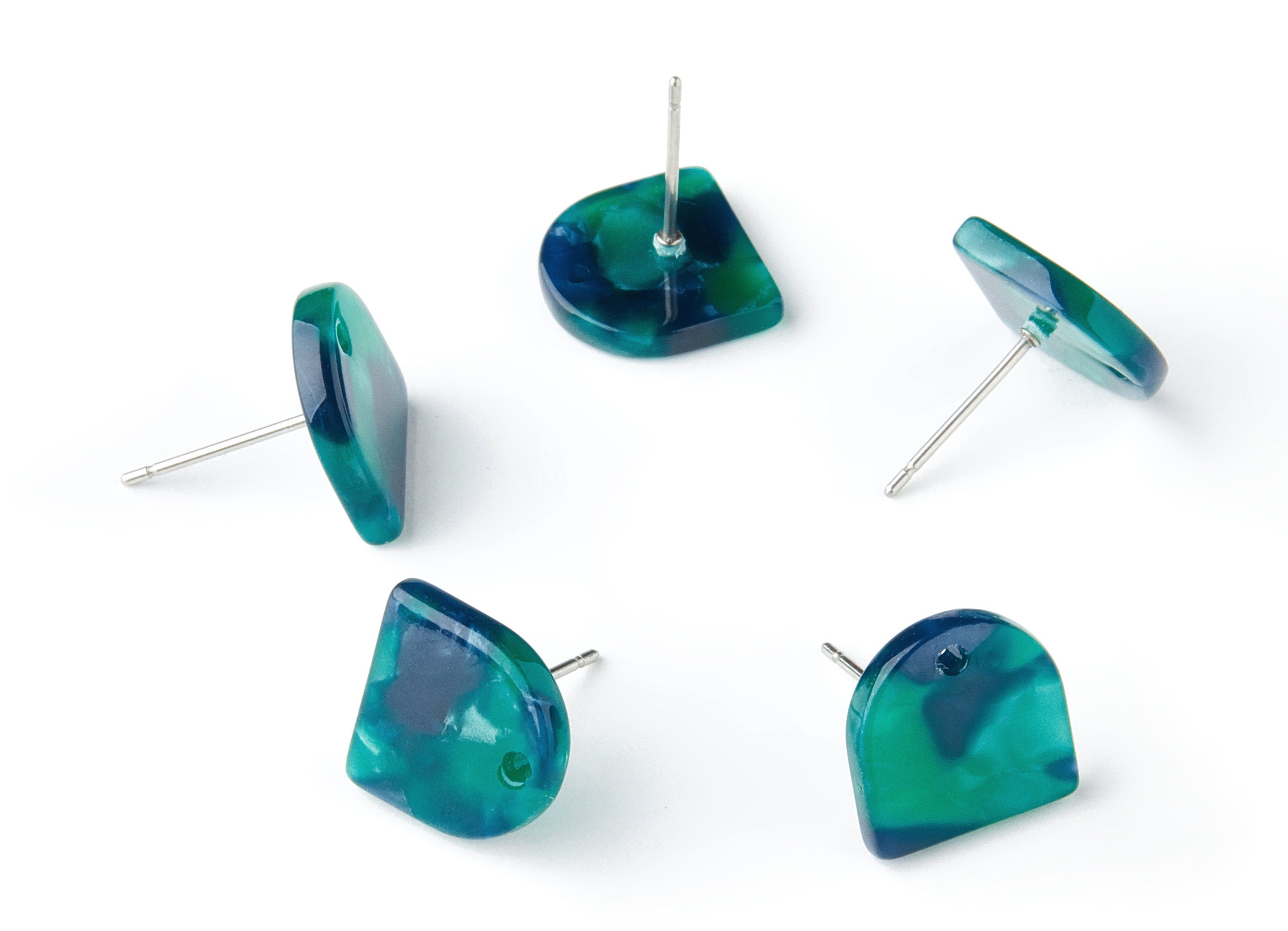 Acetate Acrylic Earring Post - Tortoise Shell Stud Earring Studs - D Shaped Earrings - Color Code: A13 - 11.7x11.5x2.5mm - AC1560-A13 - DOMEDBAZAAR