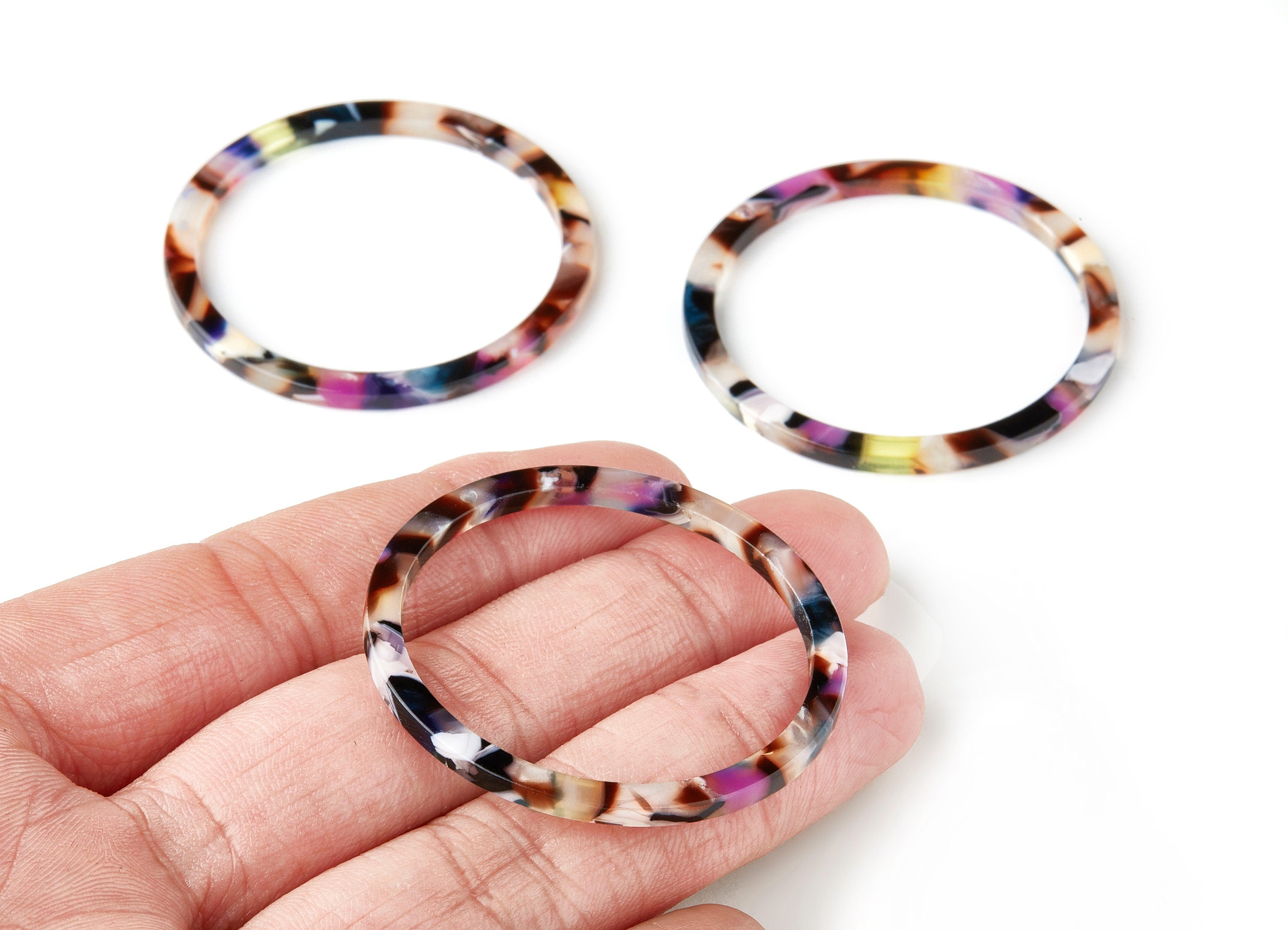 Acetate Acrylic Earring Charms - Tortoise Shell Earrings - Circle Shaped Pendant - 1 Hole - Color Code: A11 - 44.3x44.3x2.7mm - AC1126-A11 - DOMEDBAZAAR