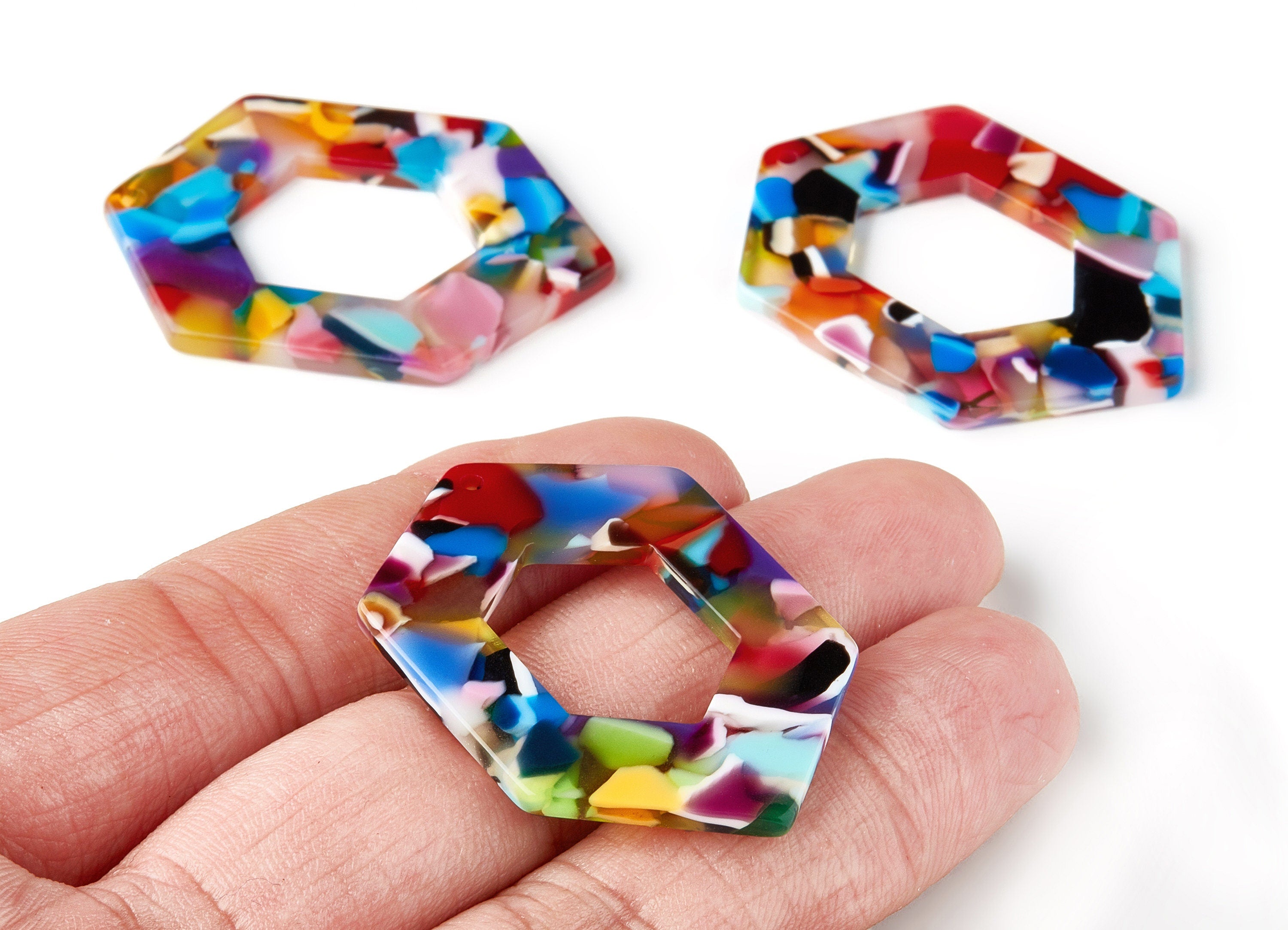 Acetate Hexagon Earring Charms - Hexagon Pendant - Earring Findings - Jewelry Supplies - Color Code:A21 - 42.2x29.5x2.5mm - AC1561-A21 - DOMEDBAZAAR