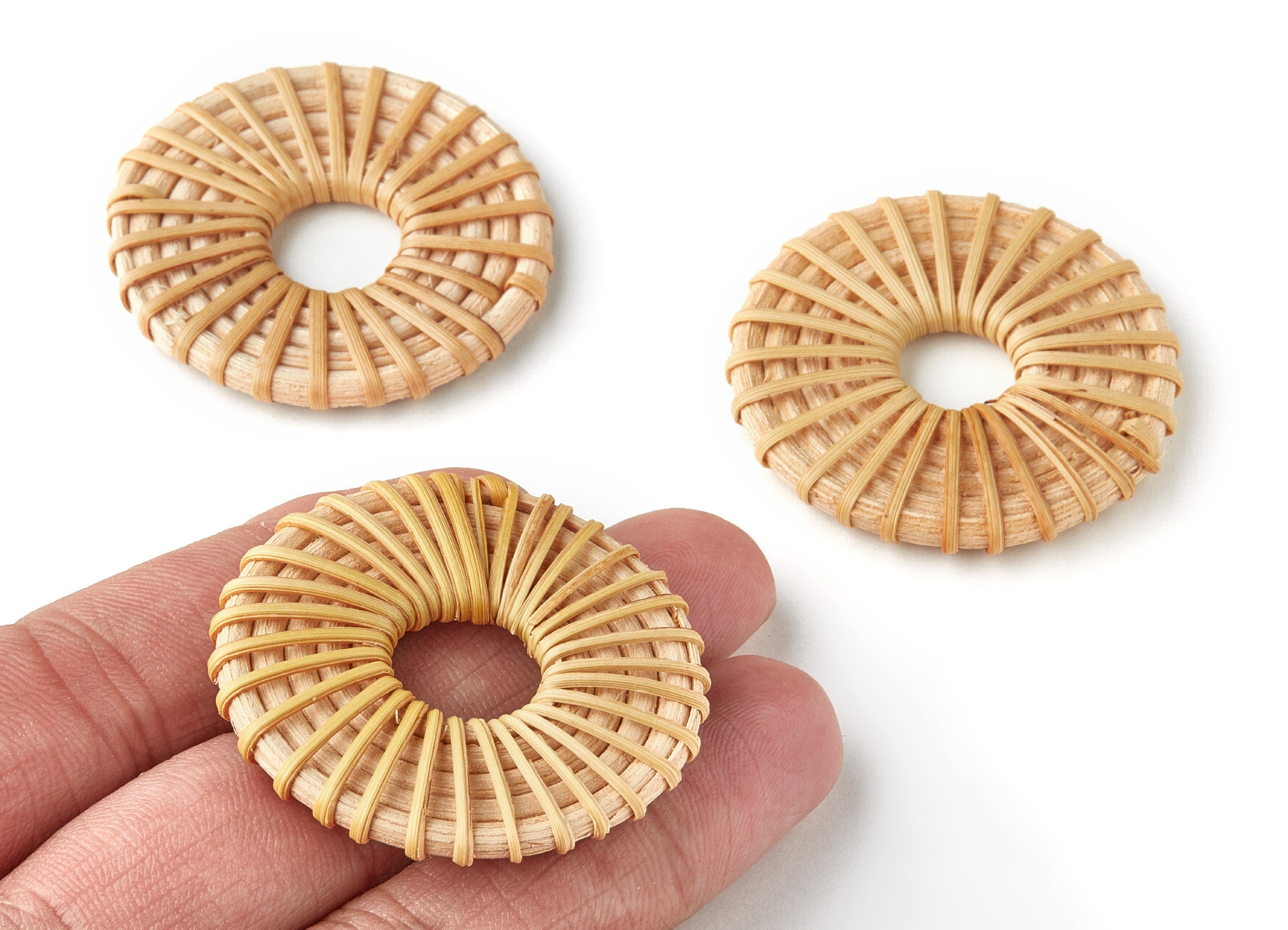 Handwoven Rattan Earrings - Round Shaped Rattan Pendant - Wooden Straw Earring - Jewelry Handmade - 42.1x42.1x5.1mm - RT1166 - DOMEDBAZAAR